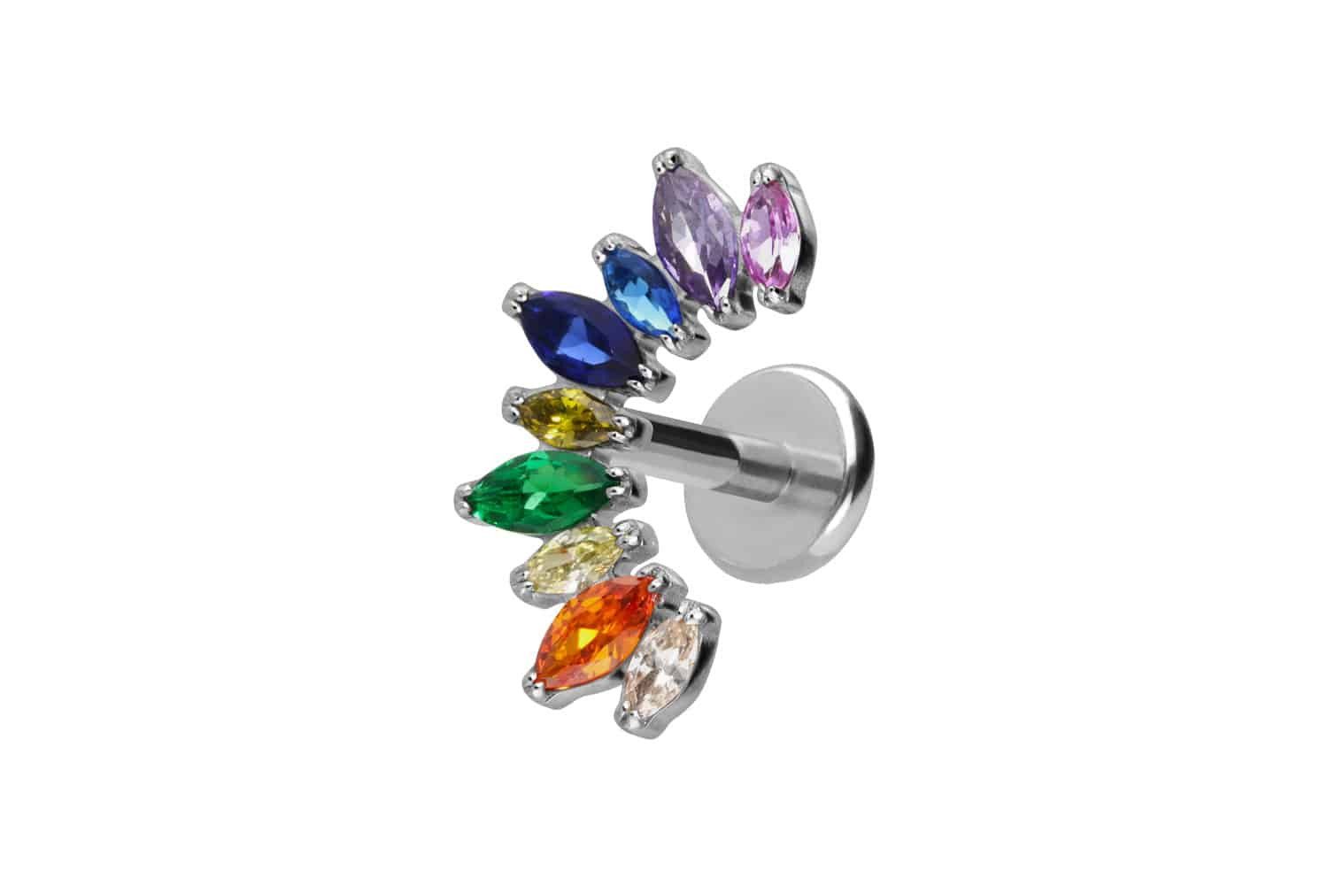 Piercing-Set Titan Labret mit Push Fit BUNTER KRISTALLBOGEN