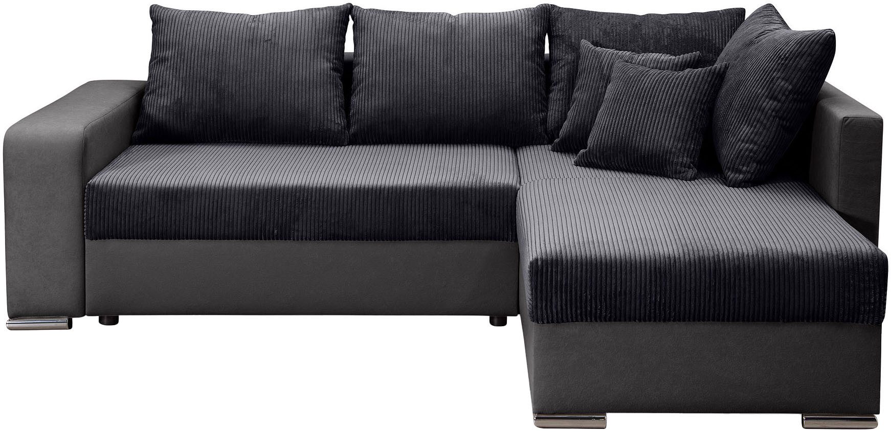 COLLECTION AB Ecksofa John L-Form, B: 226 cm, Schlaffunktion & Bettkasten, Regalelement mit Licht, Couch mit Federkern, 2 Zierkissen
