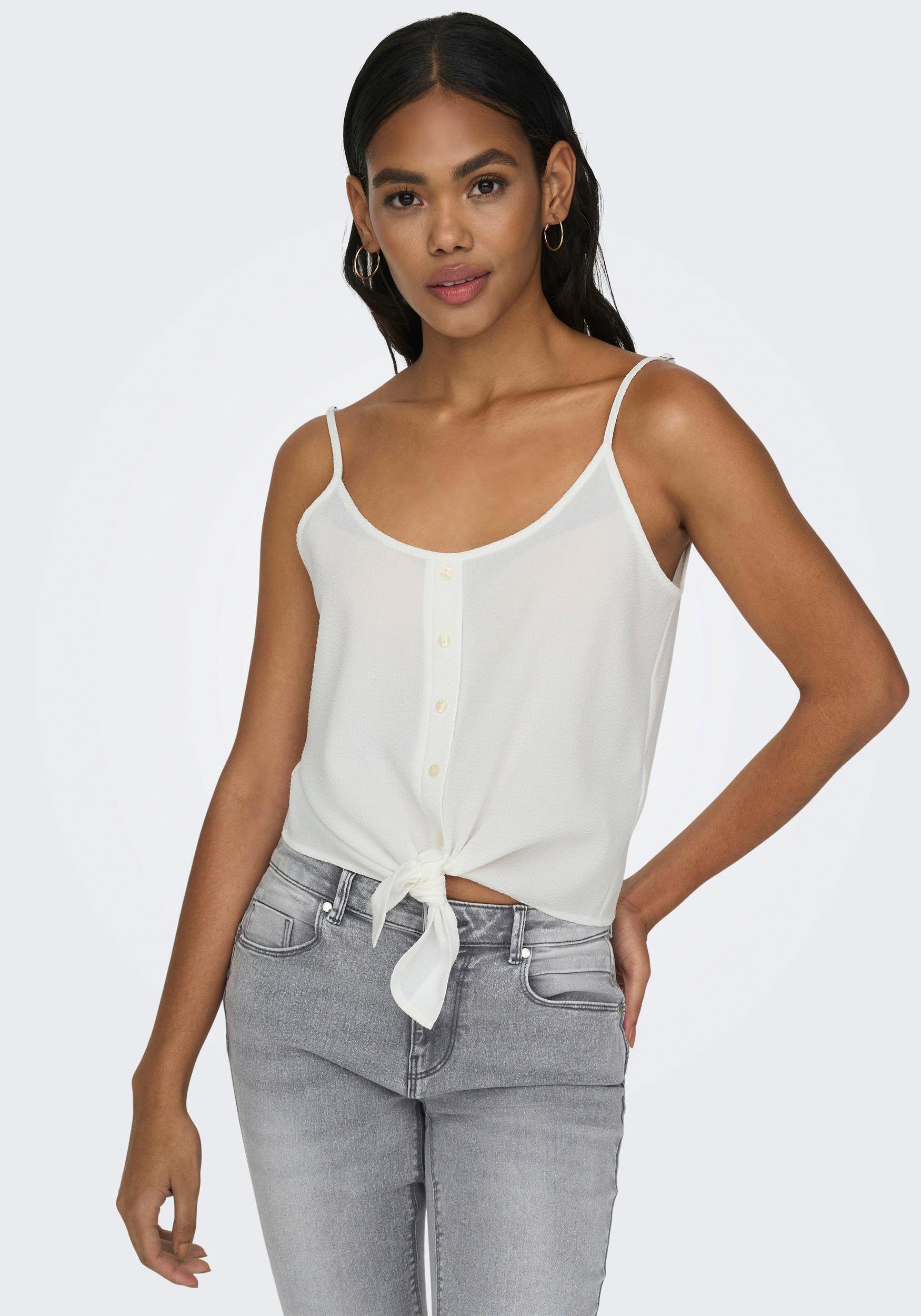 ONLY Trägertop ONLLECEY SL KNOT SINGLET NOOS WVN Materialmix, regular fit, V-Ausschnitt