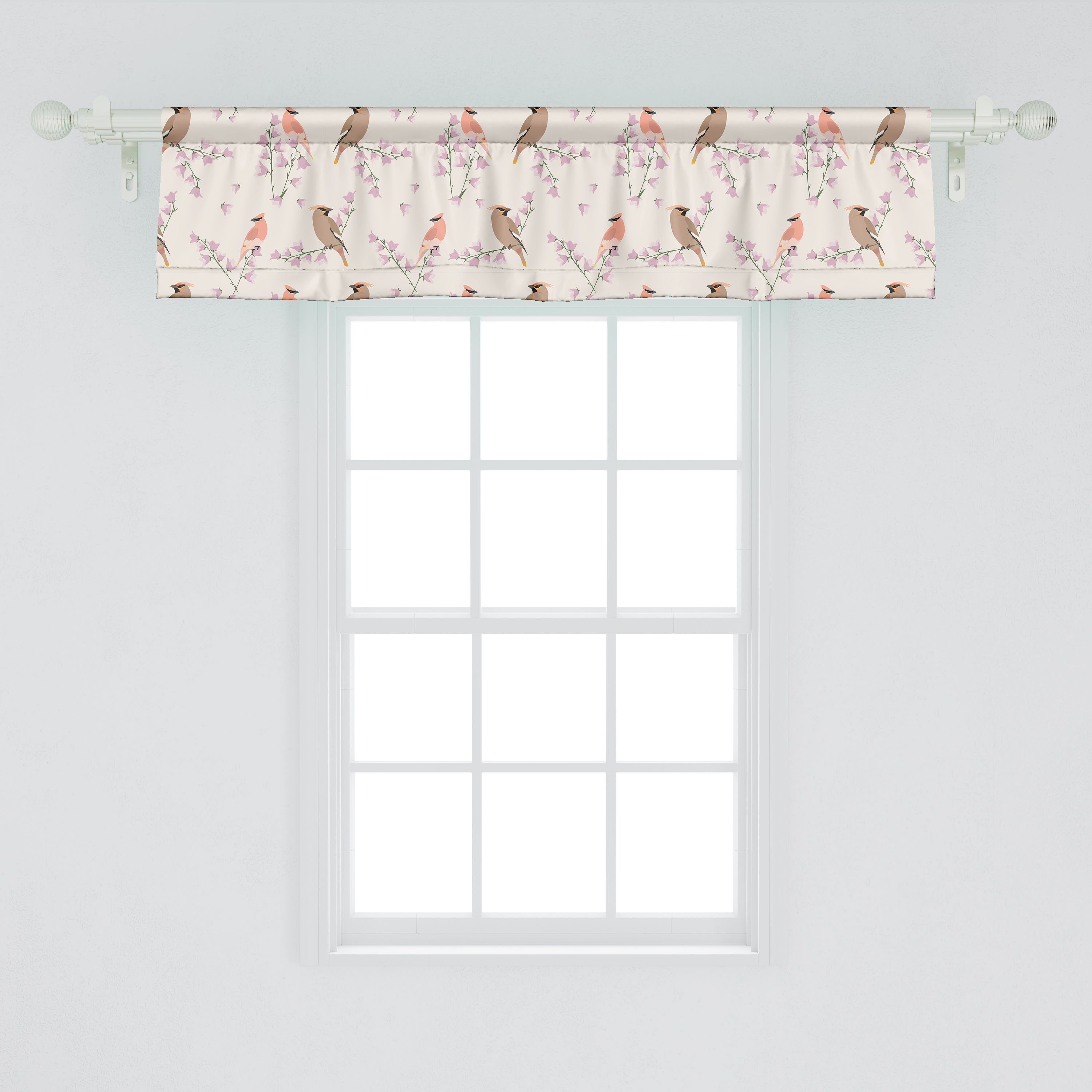 Scheibengardine Vorhang Volant für Küche Schlafzimmer auf mit Dekor Stangentasche, Microfaser, Natur-Kunst Feld Glocken Vögel Abakuhaus