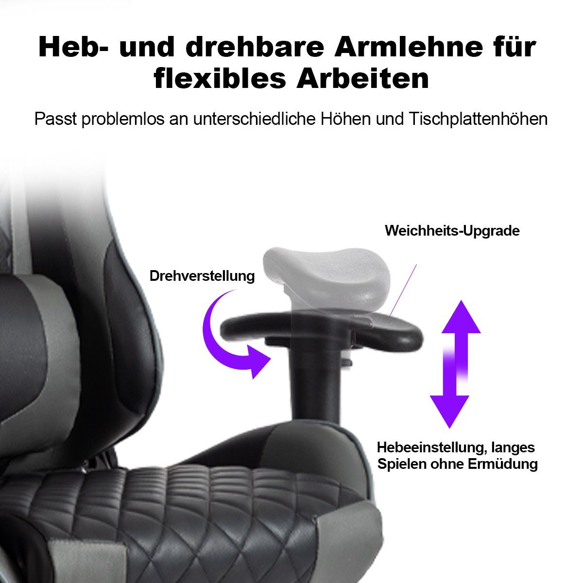 Fußstütze, Eingebauter Gaming-Stuhl Pedal-Gaming-Stuhl (Professioneller Wippmechanismus IKIDO Mit und Gamingstuhl), Beinauflage grau