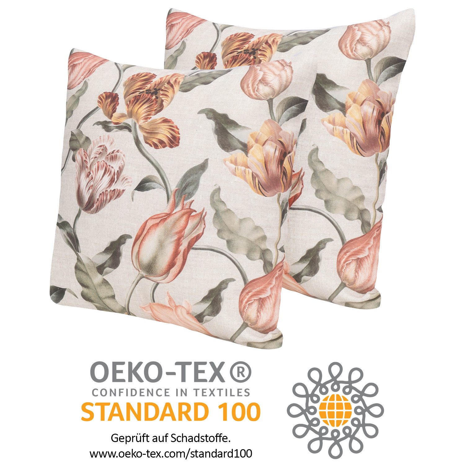 Selfitex Dekokissen im 2er Set 40x40 cm, inkl. Füllkissen, bedruckter Leinenstoff, extra weich und bequem, Kissen mit modernem Trendmuster