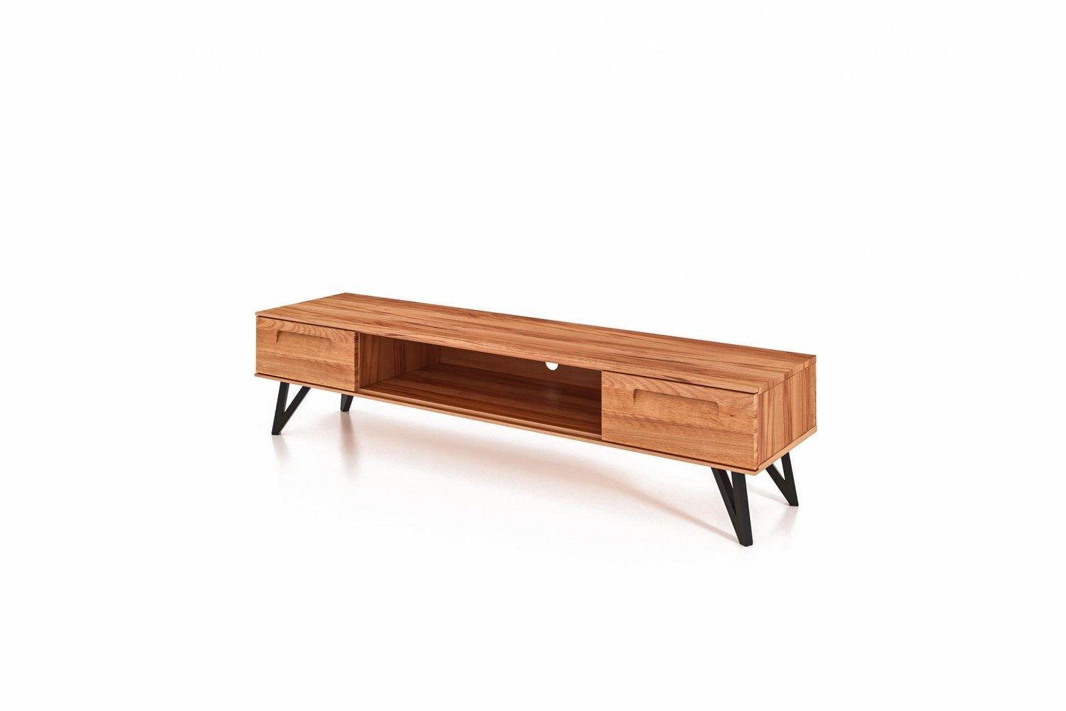 Natur24 Lowboard TV-Board Rolo Kernbuche 182x45x42 Metallbeine 2 Schubladen 1 Fach