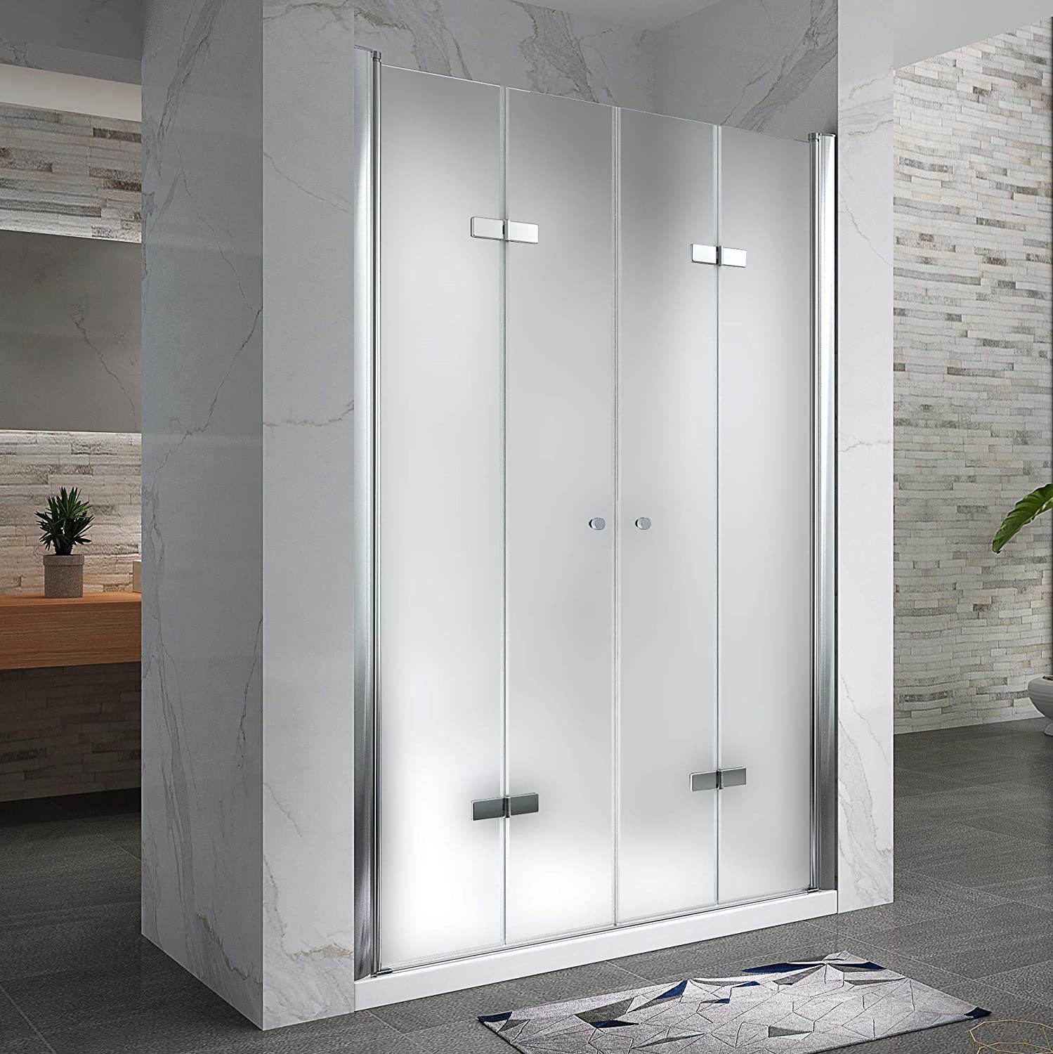 i-flair Dusch-Doppelflügeltür Duschtür Lena mit Falttüren aus satiniertem 6 mm ESG Sicherheitsglas, 76x195 cm, 6 mm Sicherheitsglas