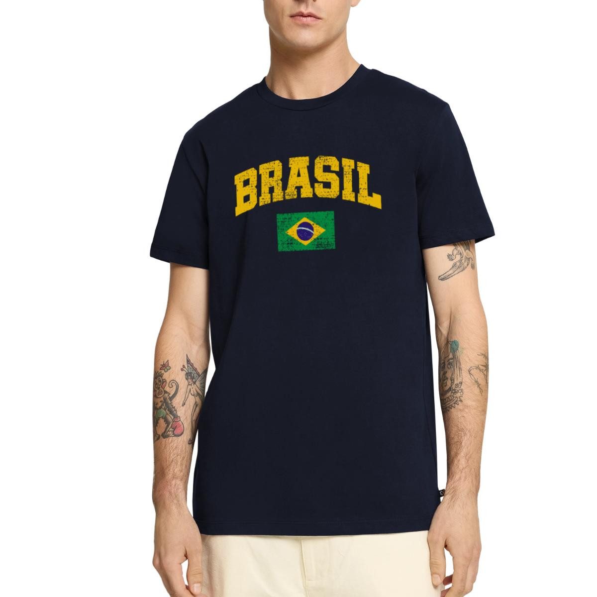 Spreadshirt T-Shirt Brasil Schriftzug Brasilien Flagge Retro Männer Premium T-Shirt (1-tlg)