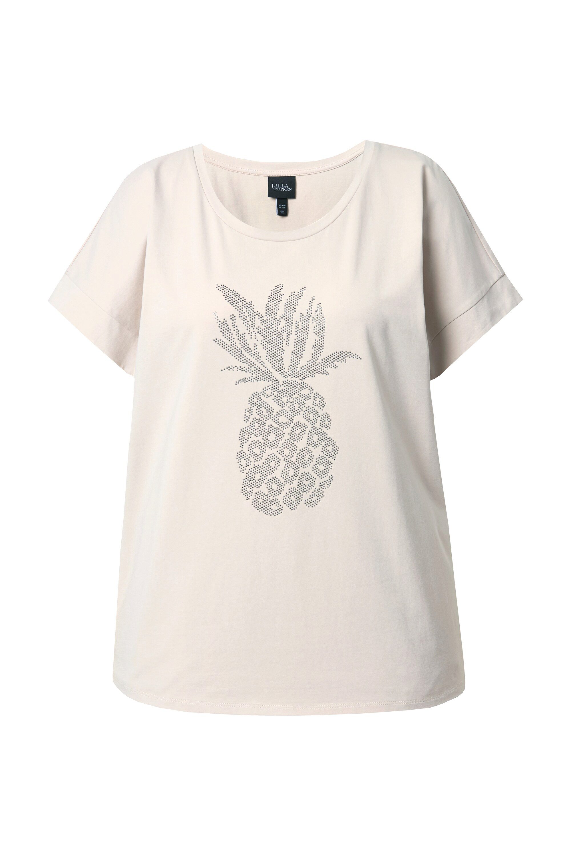 Ulla Popken T-Shirt T-Shirt Zierstein-Ananas Oversized Rundhals günstig online kaufen