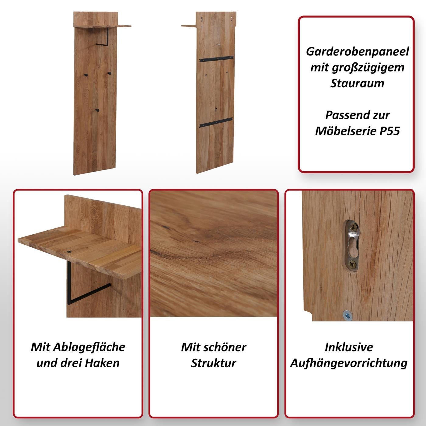 MCW Garderobenpaneel MCW-P55-G, Passend zur Möbelserie P55