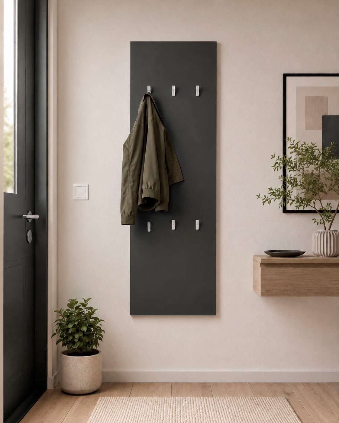 borchardt Möbel Garderobenpaneel Vaasa, 123x45cm mit Metallhaken, Garderobe hängend, 6 Haken, Wandgarderobe