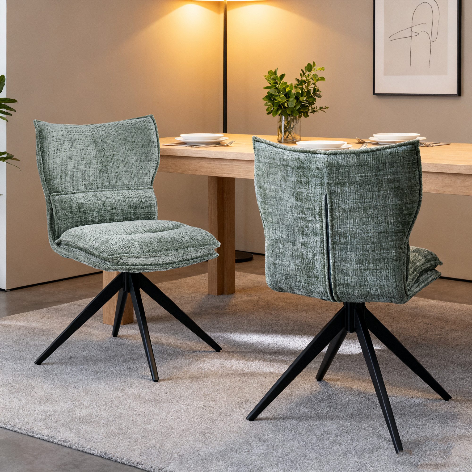 Duhome Esszimmerstuhl (8657A3), 360° Drehbar, Automatischer Rückstellfunktion, Chenille