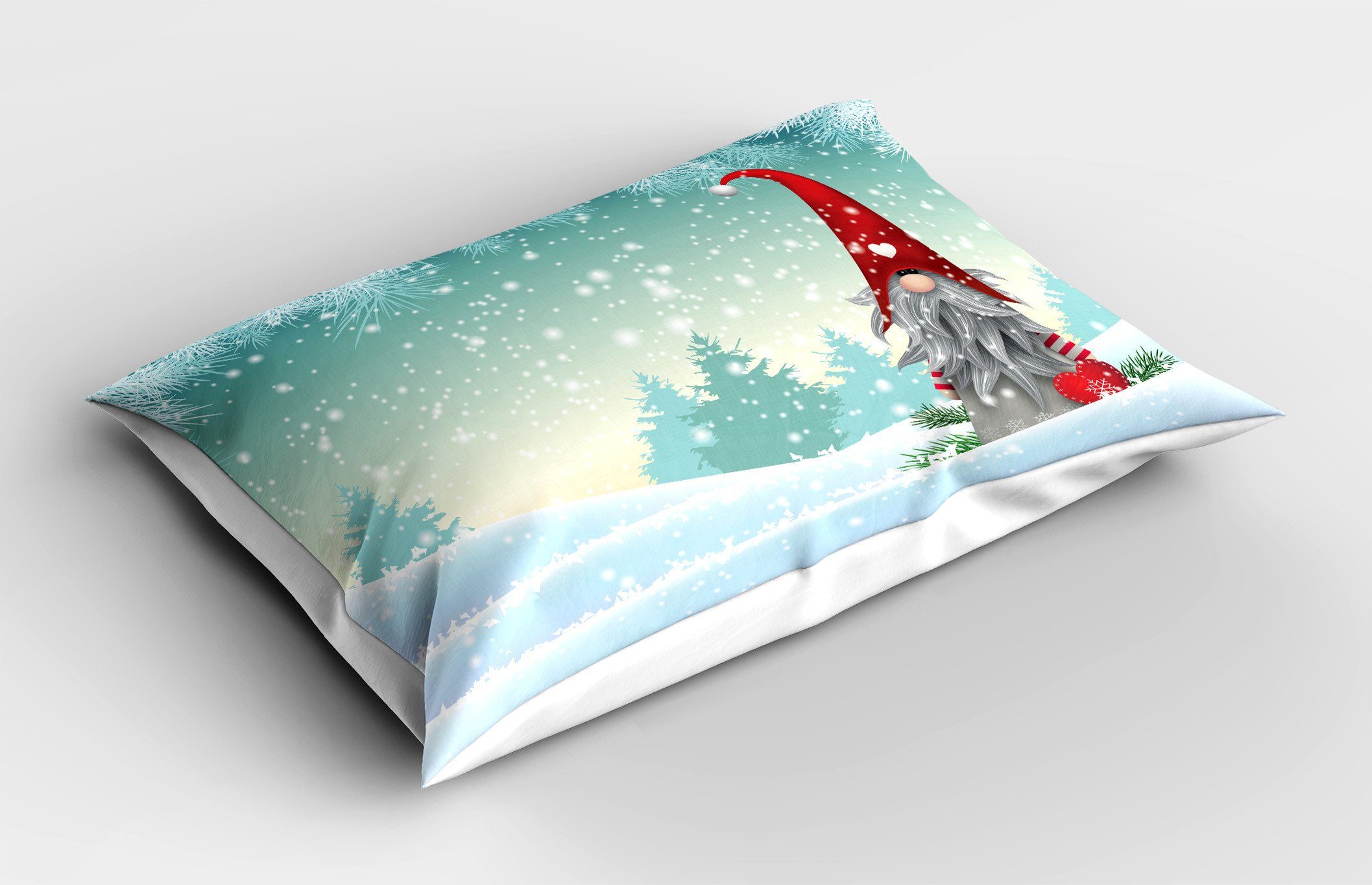 King Tomte Kissenbezug, Standard Kissenbezüge Gedruckter Elf auf Abakuhaus Schnee Size (1 Dekorativer Gnom Standing Stück),
