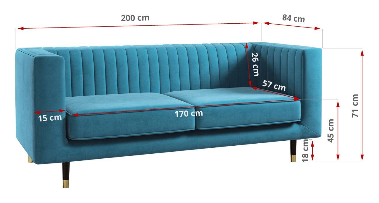 3 Loungemöbel Stil, hohen ELMO Sofa Kronos Möbelset MÖBEL mit 2 MKS modischen im Beinen, 1, Hellblau