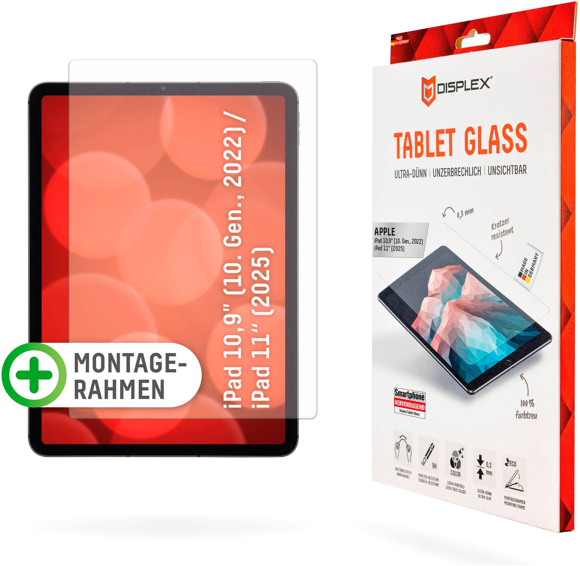 Displex Displayschutzglas Tablet Glass iPad 10,9 (10. Gen., 2022) für Apple iPad 10,9" (10. Gen., 2022), Apple iPad 11" (2025)
