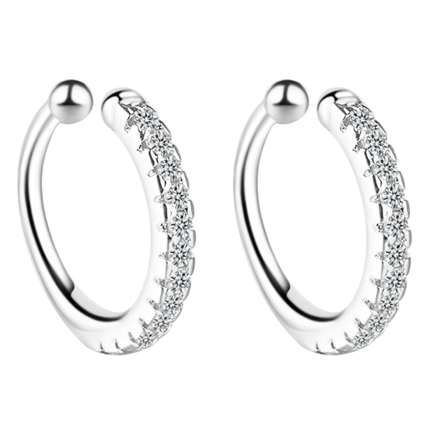 LÖB Ohrklemme Damen Ohrklemme Ohrringe Zirkonia Ear Cuff Fake Piercing Ring Silber (Geschenke für Frauen Freundin zum Geburtstag Ostern, Inkl. Schmuckbox), Hoop Klemmring Ohr Helix Cartilage Strass Stein Glitzer Ohrmanschette