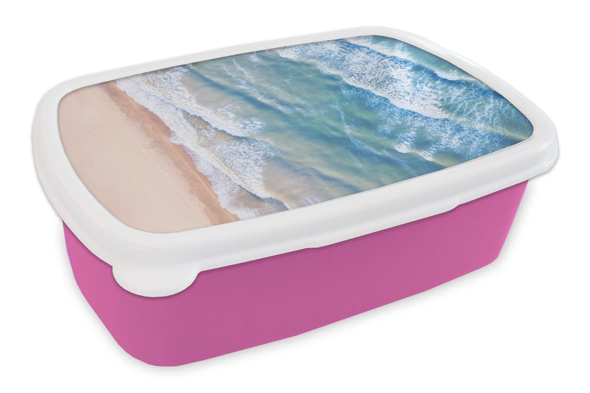 Mädchen, MuchoWow Brotbox Wasser Brotdose Erwachsene, rosa Snackbox, Lunchbox - für Kunststoff Kunststoff, Strand - Meer, Kinder, (2-tlg),