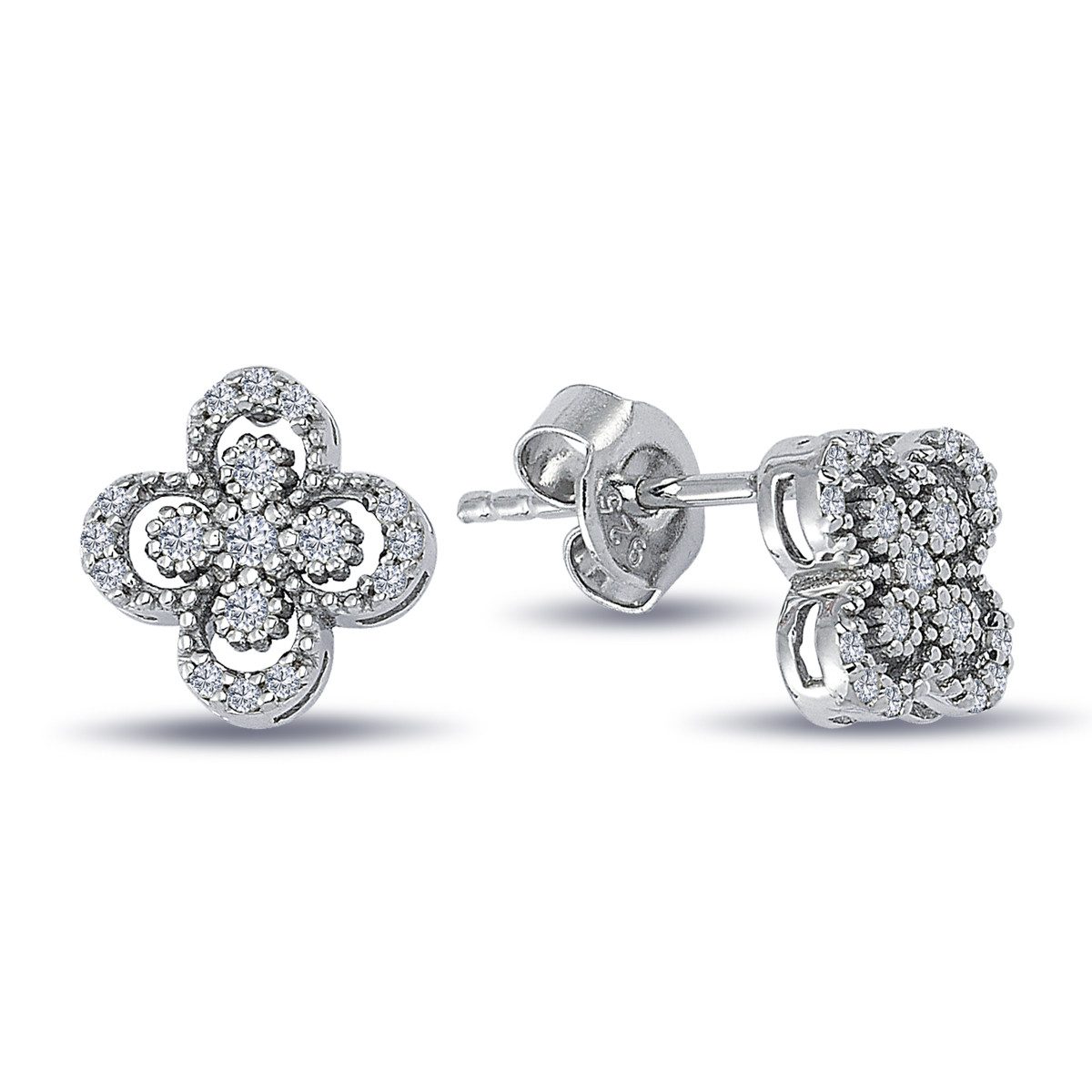 EinStein Diamant Ohrring-Set, Diamanten Brillant Klee-Ohrstecker Weißgold
