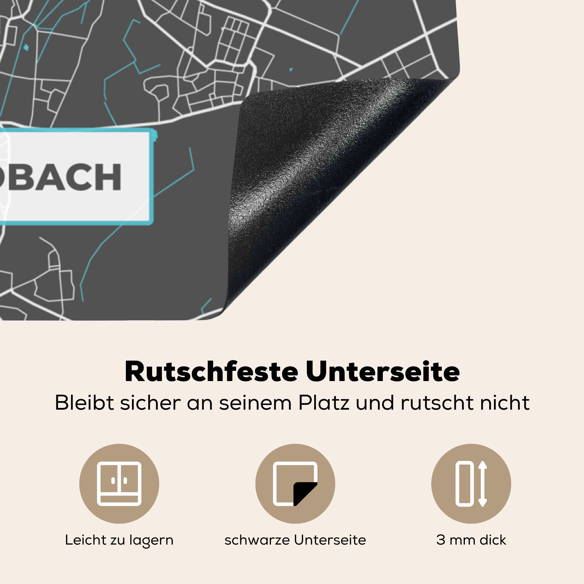 - (1 Karte küche 78x78 - Arbeitsplatte MuchoWow Blau Mönchengladbach für - Herdblende-/Abdeckplatte Vinyl, Stadtplan Deutschland, Ceranfeldabdeckung, - tlg), cm,