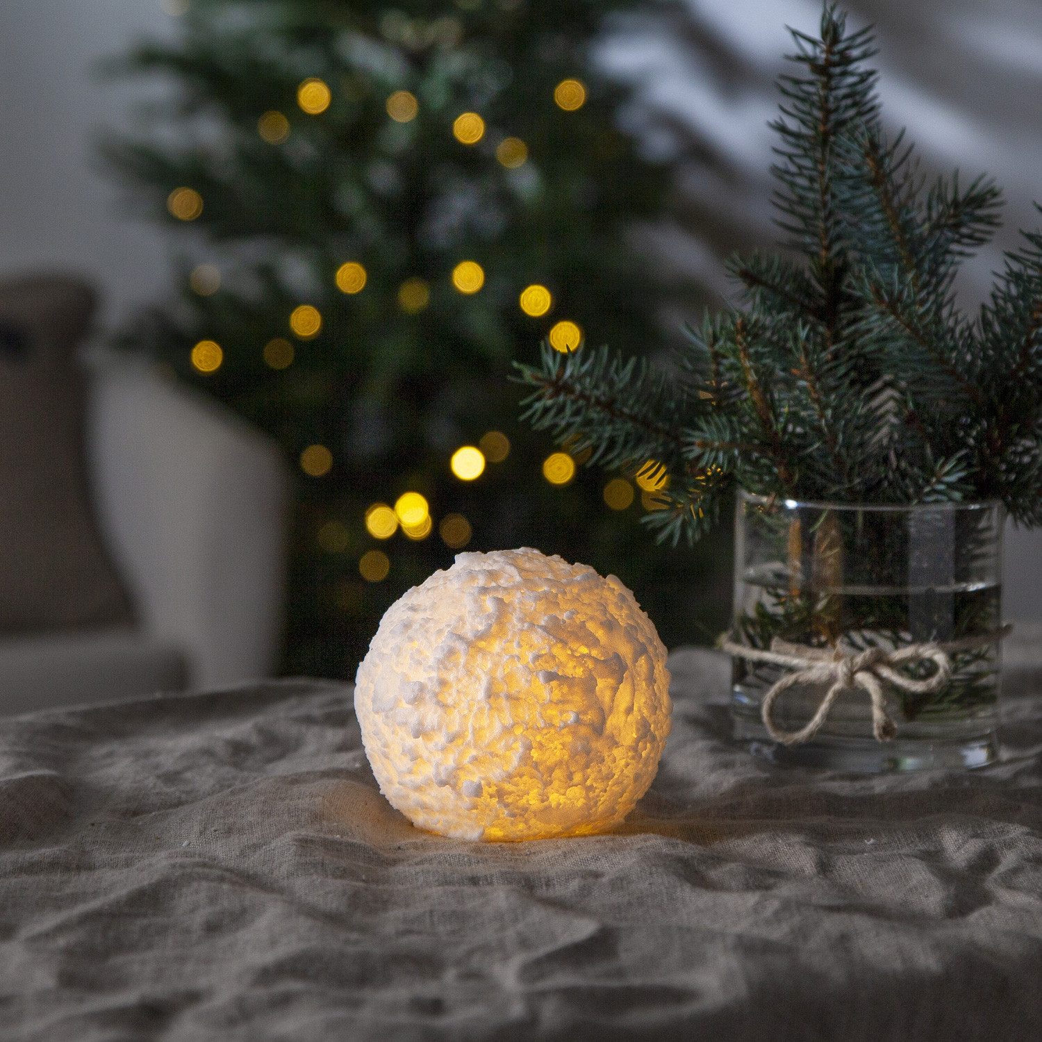 MARELIDA LED-Kerze LED Kerze Schneeball Kugel Schneekugel Kugelkerze Echtwachs flackernd (1-tlg)
