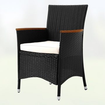 Casaria Sitzgruppe Verona, Polyrattan Akazie 4 Stapelbare Stühle 7cm Auflagen Gartentisch