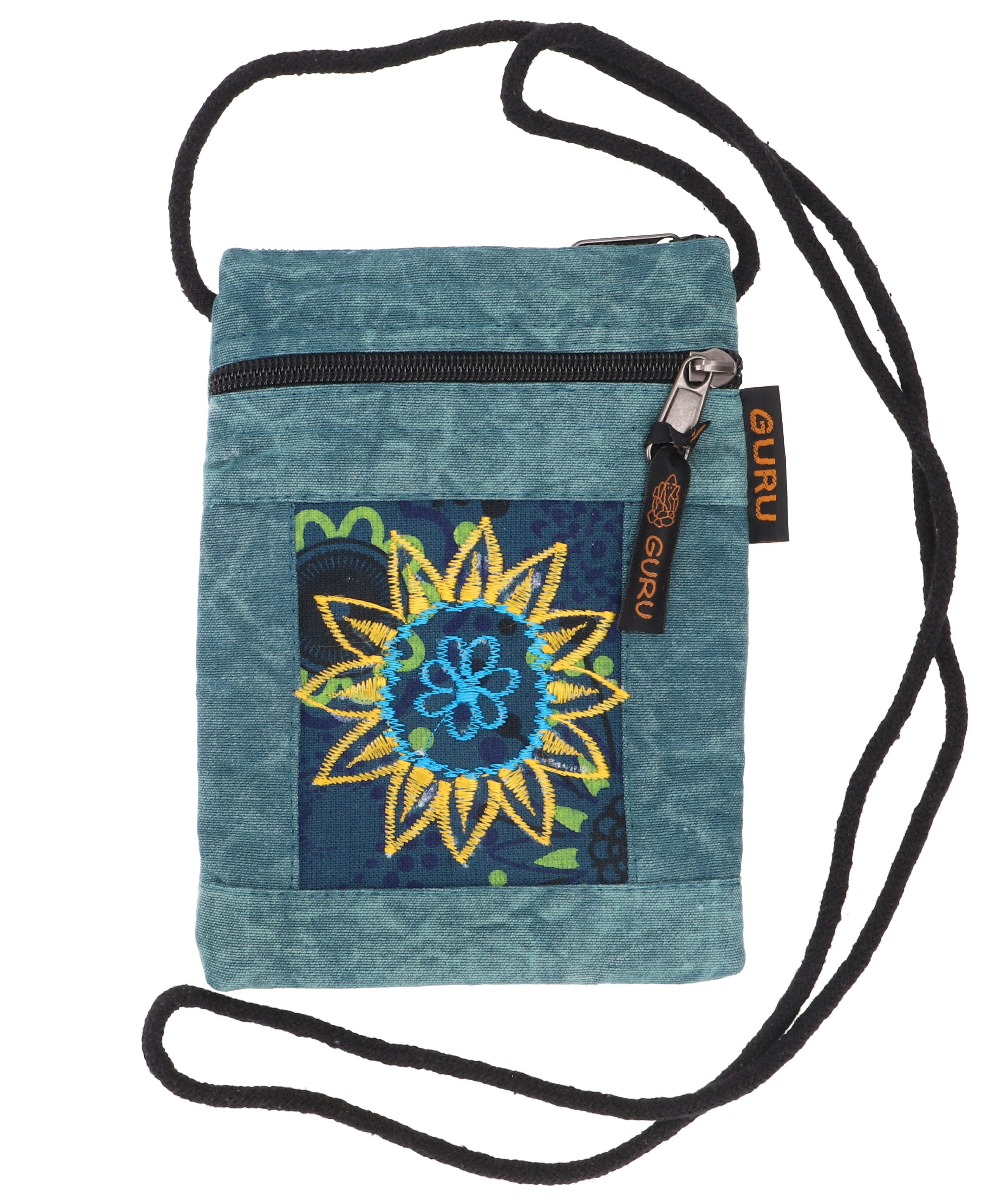 Guru-Shop Schultertasche Boho Brustbeutel, Passporttasche - petrol