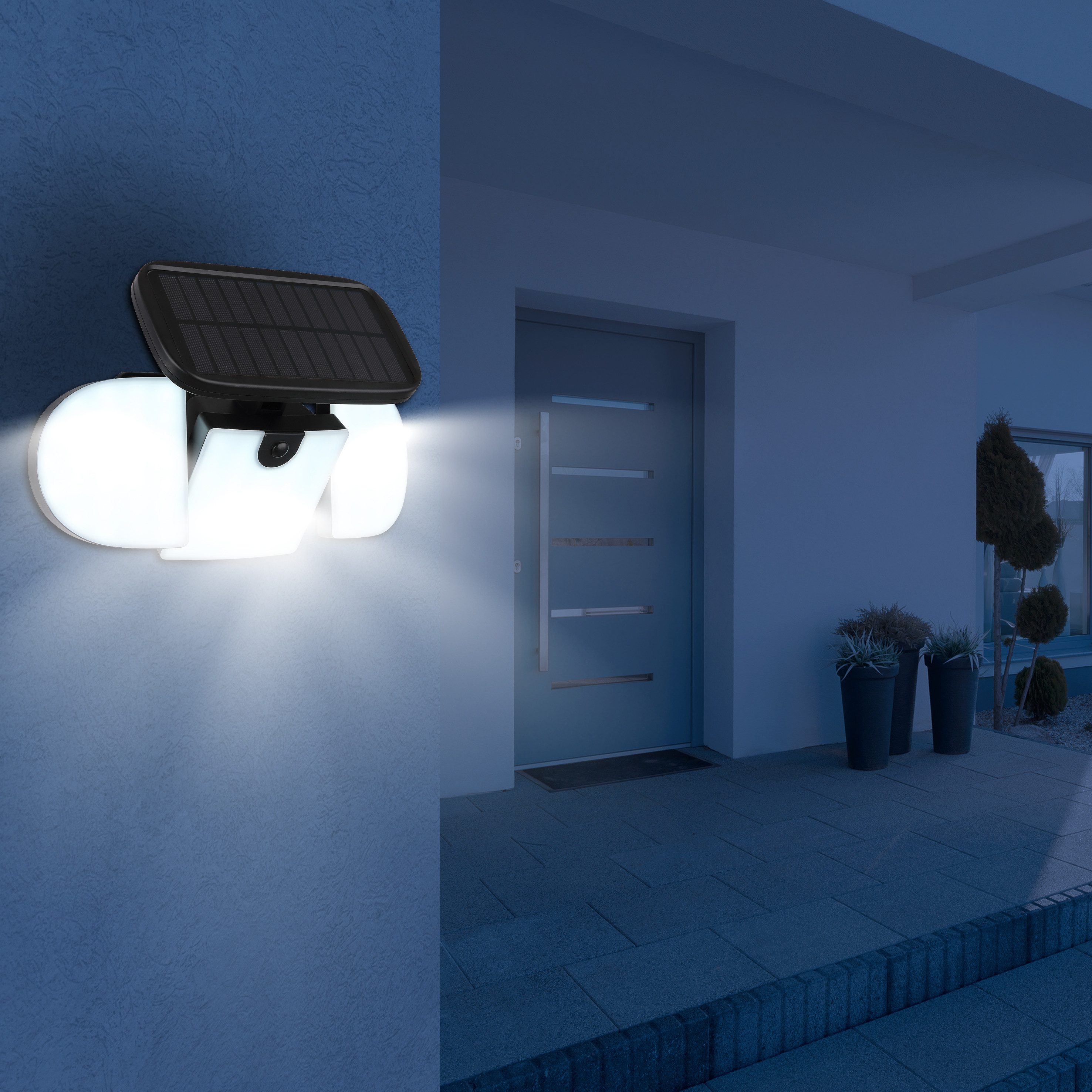 GLOBO LIGHTING LED Solarleuchte SOLARLEUCHTE KUNSTSTOFF SCHWARZ MATT, 1XLED, LED fest integriert, Kaltweiß, Solar Garten Terrasse Außenbeleuchtung Funktionsleuchte Außenbereich