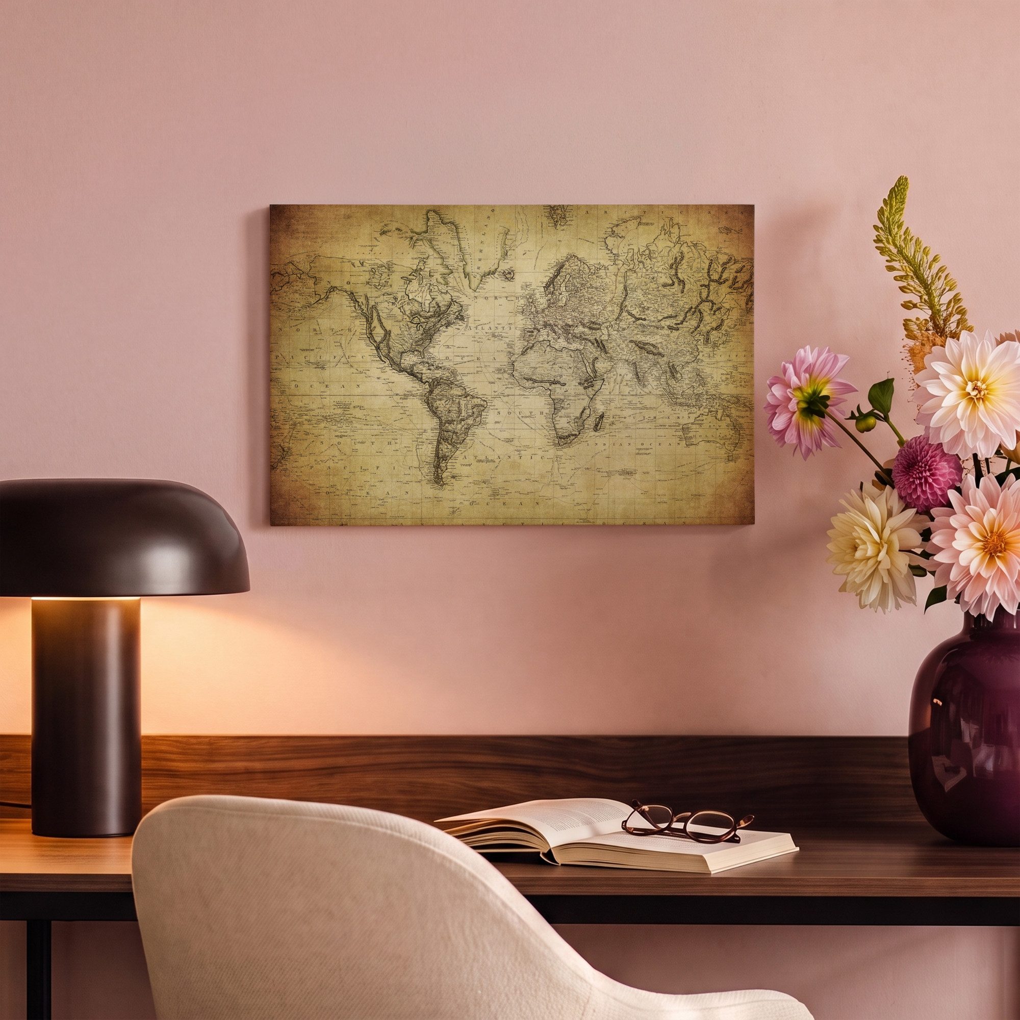 OneMillionCanvasses® Leinwandbild Weltkarte - Vintage - Antik - Braun - Papier, Fotodruck (1 St), Leinwand Bilder Klein, Wand Dekoration Aesthetic 30x20 cm – Bild 4 von 5