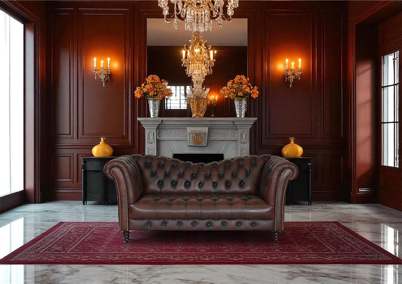 Salottini Chesterfield-Sofa Elite 2er Sofa Chesterfield 2-Sitzer Couch Vincent Ledersofa Salottini, 1 Teile, Handarbeit