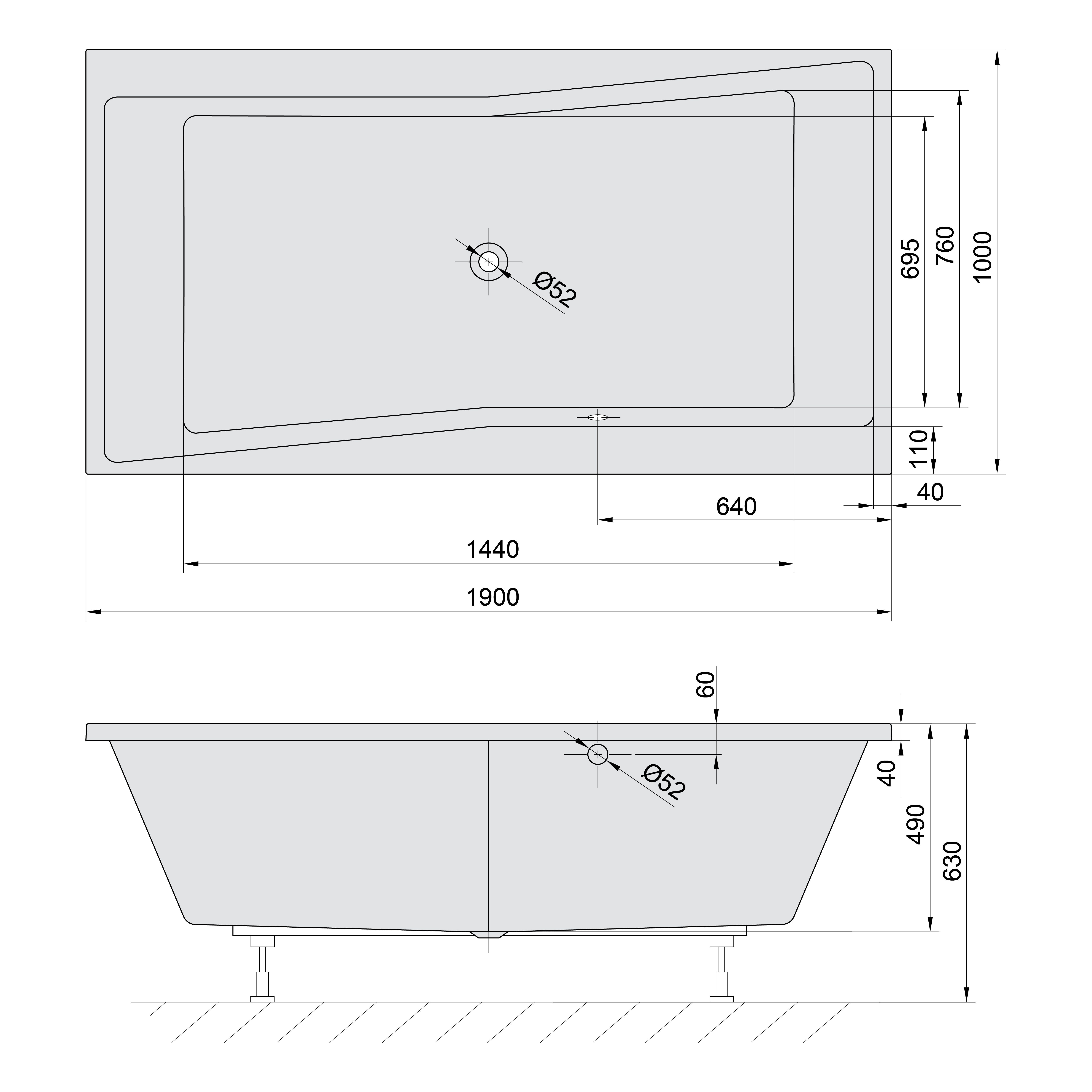 Polysan s.r.o. Badewanne QUEST rechteckige Badewanne 190x100x49cm, Weiß matt, Polysan-78531-11