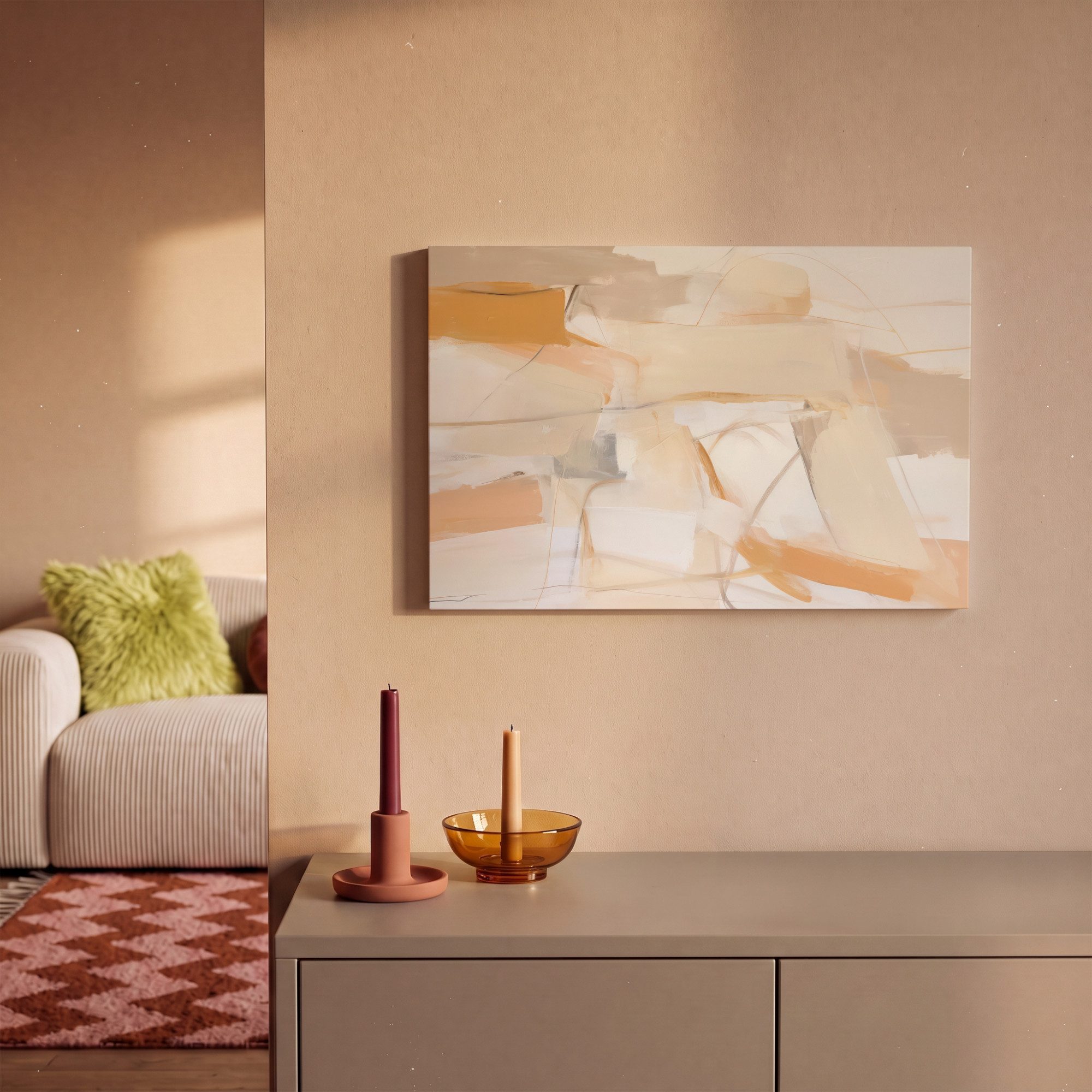 OneMillionCanvasses® Leinwandbild Abstrakt - Beige - Orange - Kunst - Modern, Fotodruck (1 St), Wandbild, Deko Schlafzimmer Wohnzimmer Flur 20x20 cm – Bild 2 von 5