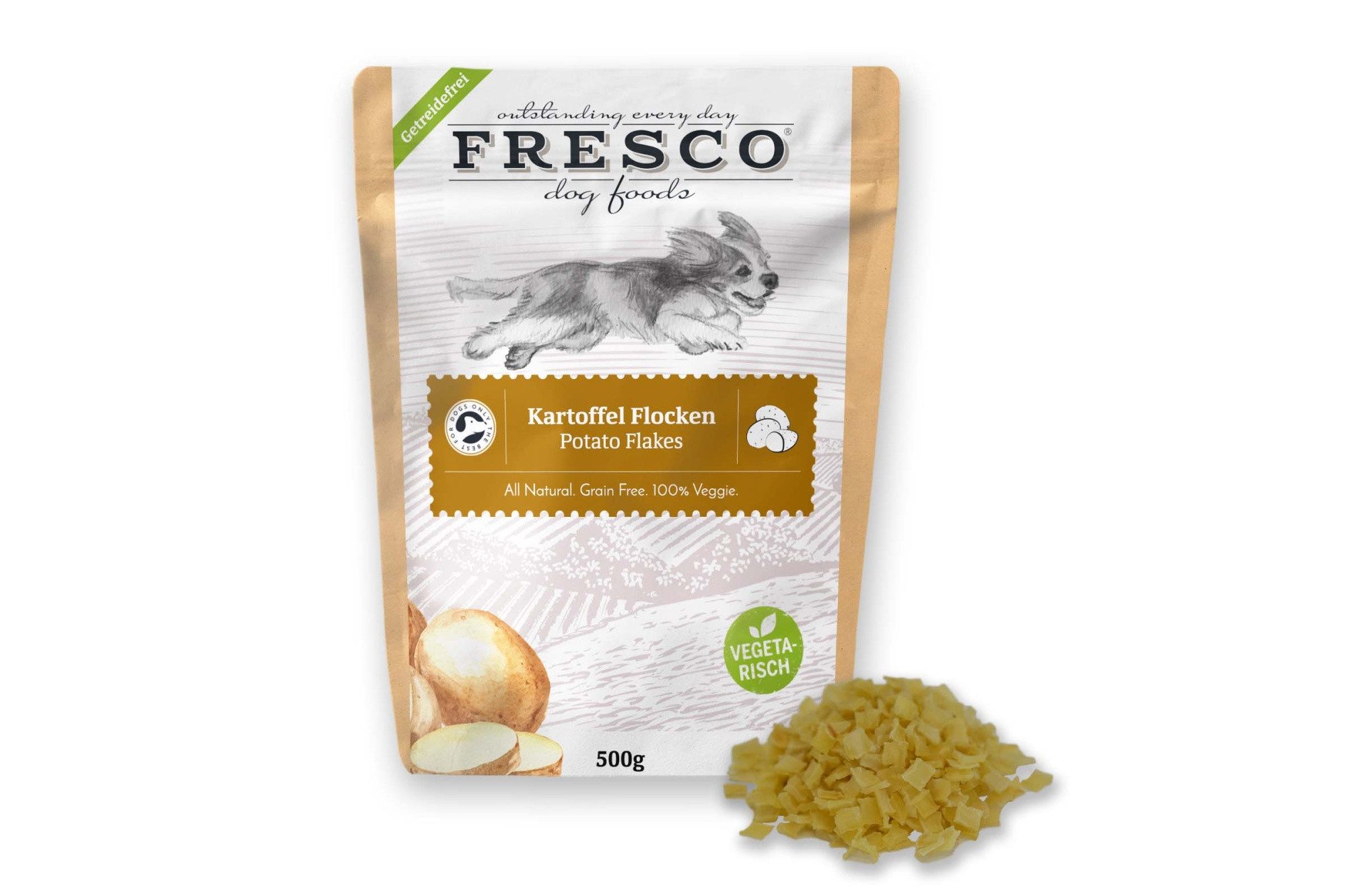 Fresco Dog Kartoffelflocken für Hunde 500g, Futtertopping für Barf Hundefutter, BARF für: Hunde, Kalorienarm, viel Eiweiß & Vitamin B, Barf Zusatz für sensible Hunde