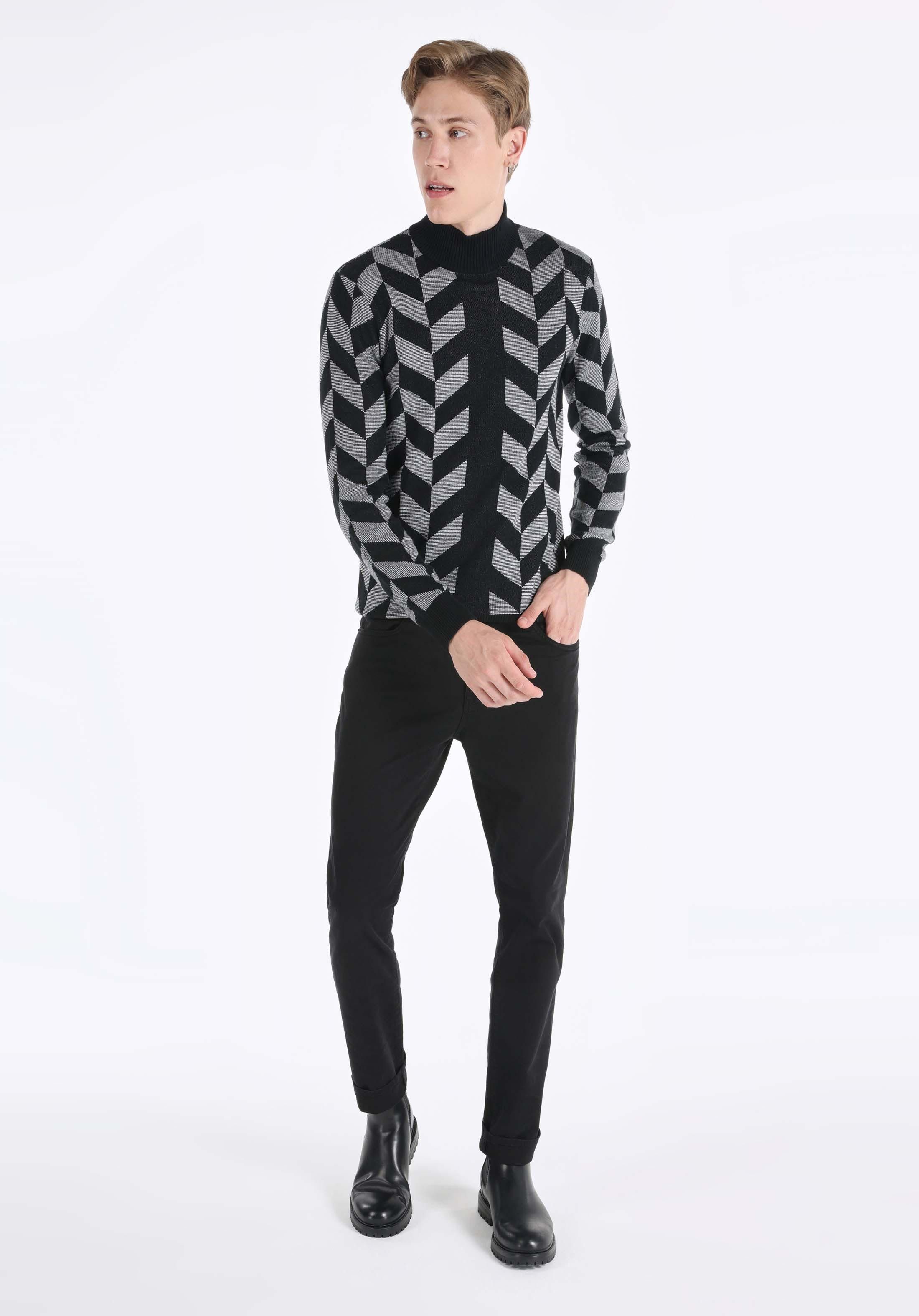 Colins Streifenpullover Colins Slim Fit Rollkragenpullover für Herren mit Aufdruck