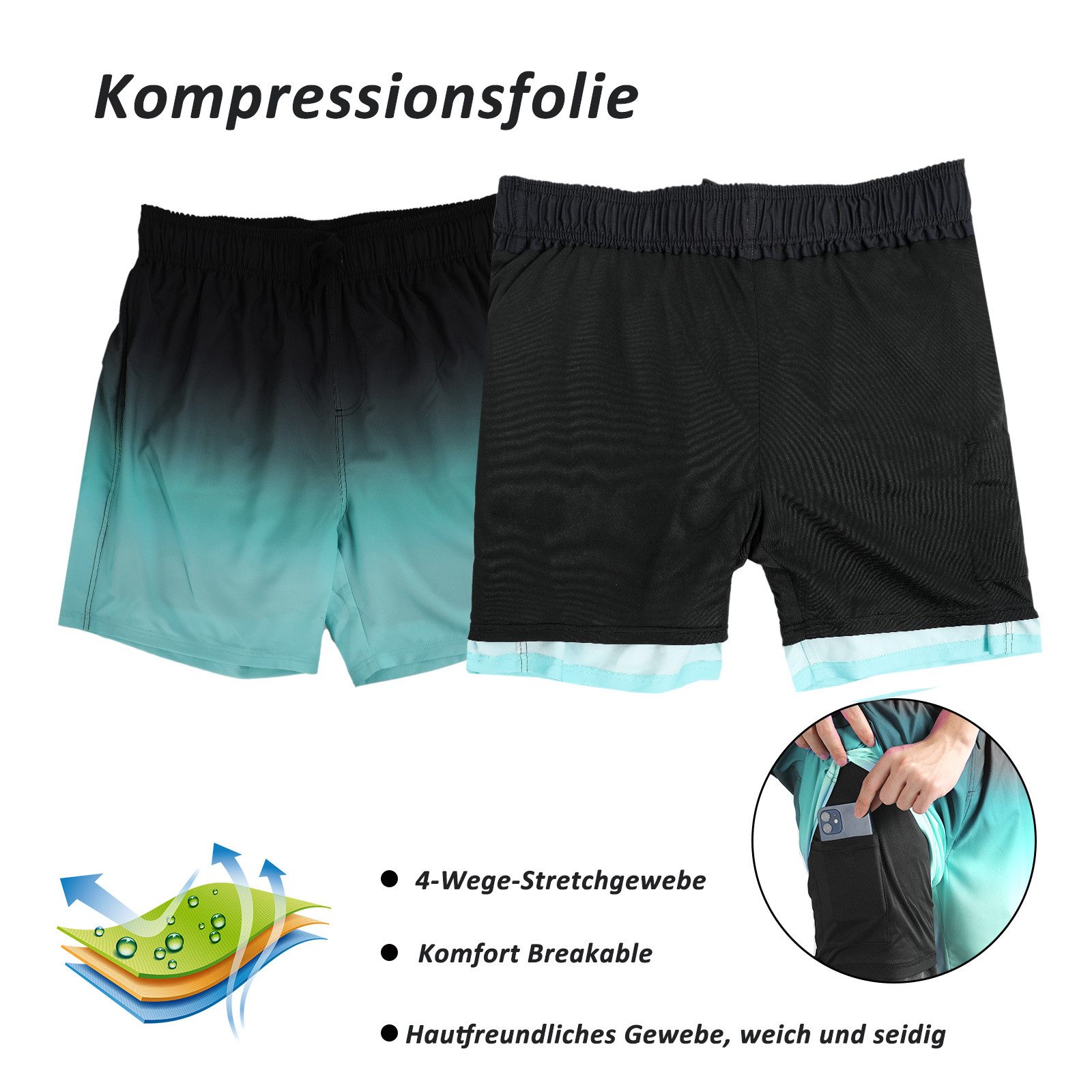 TANTOMI Badeshorts Herren Badehose Atmungsaktive und Schnelltrocknend Badeshorts Schwimmshorts Herren Stylish Schwimmhose mit Meshfutter – Bild 4 von 5