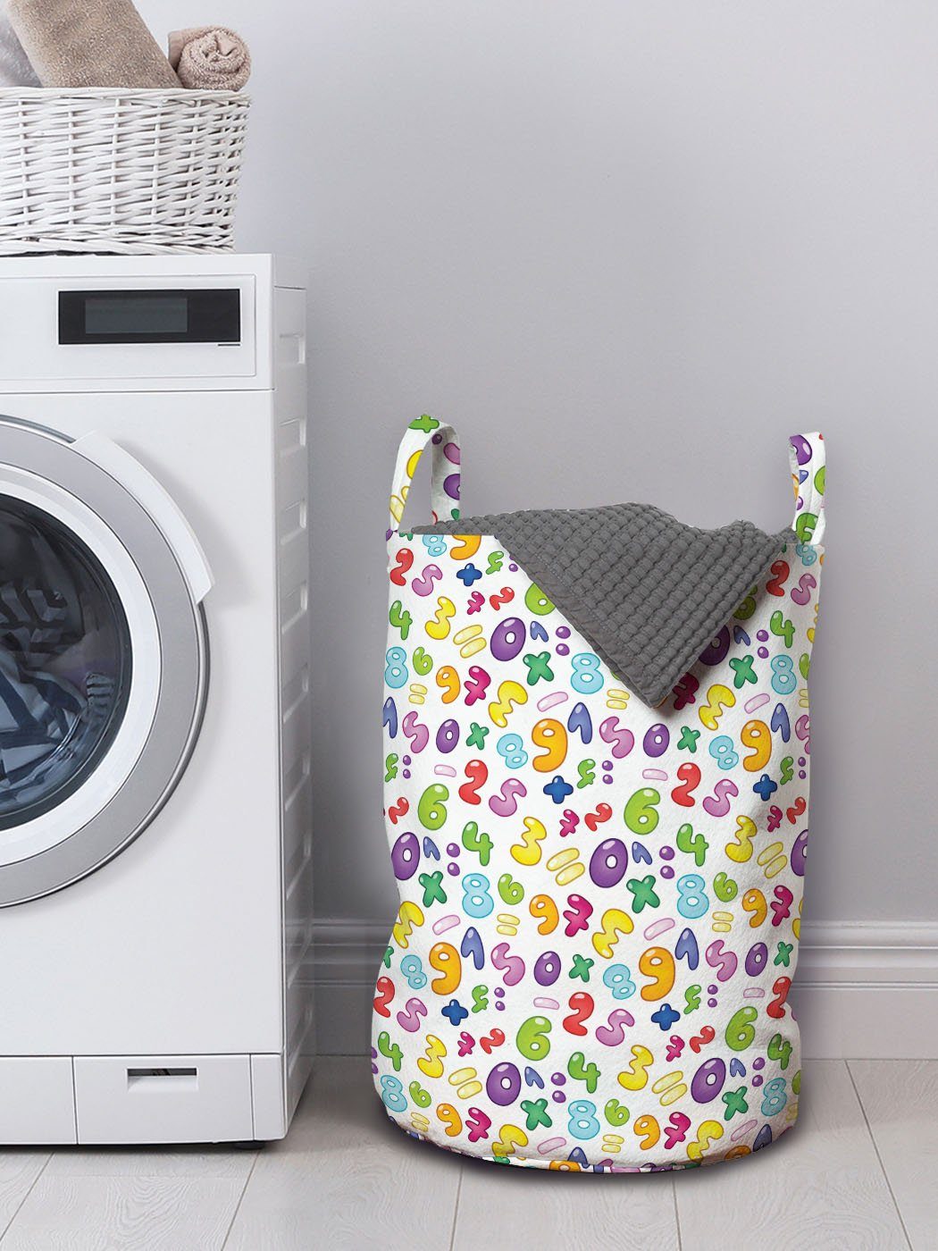 Abakuhaus Wäschesäckchen Wäschekorb mit Griffen Kordelzugverschluss Bunte für Blase Stil Waschsalons, Zahlen