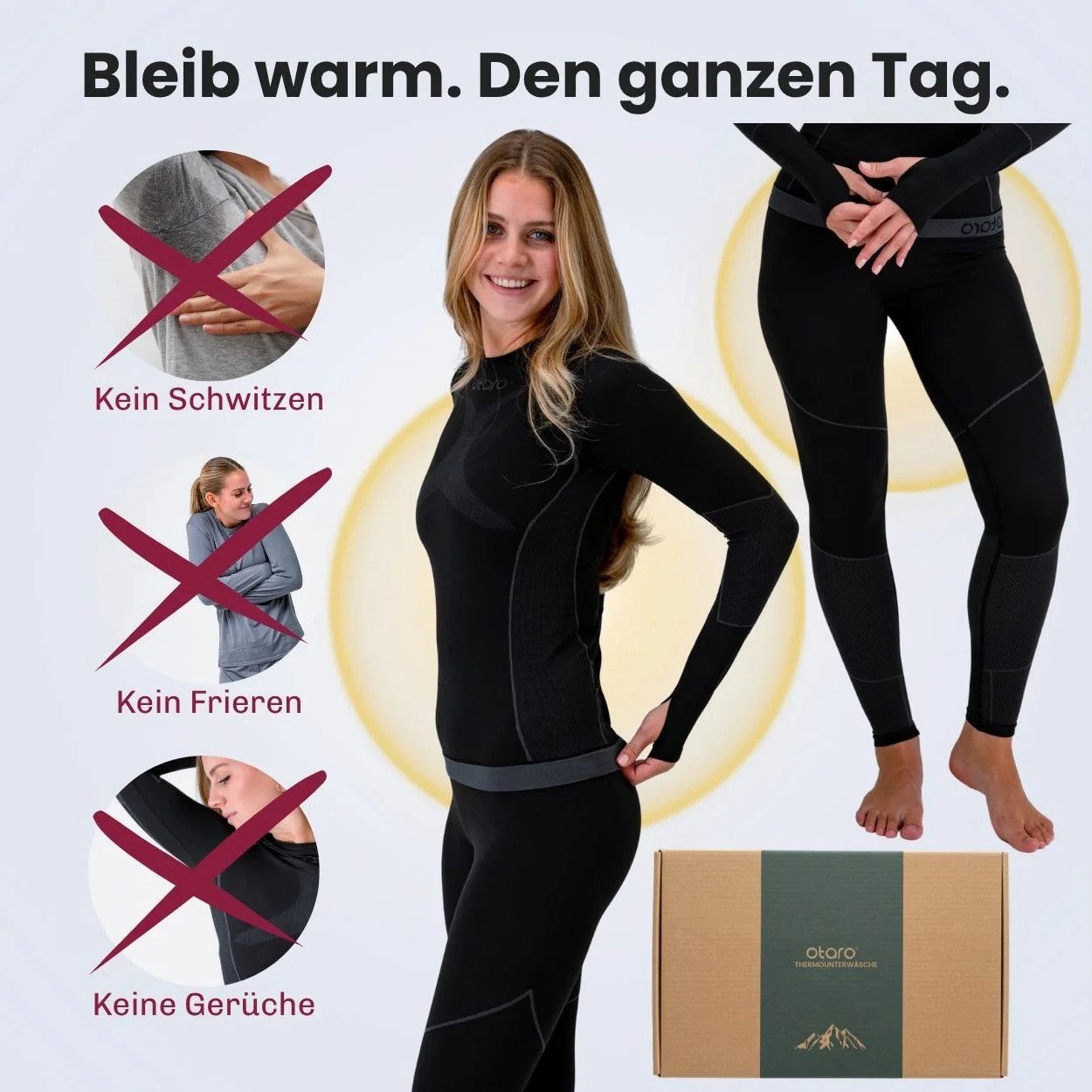 Otaro Thermounterhose Thermounterwäsche Damen Set, Funktionsunterwäsche, Baselayer (Die perfekte Skiunterwäsche, 2-St., 2-teiliges Set) Wärmeisolierend, Atmungsaktiv, Schnelltrocknend