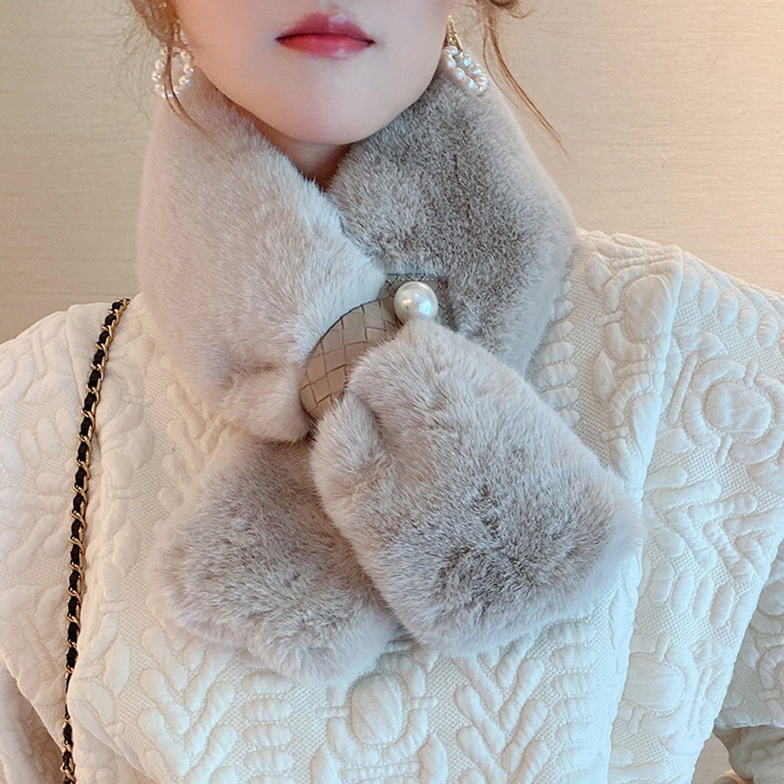 Cross Thickened Schal, Faux Plüsch Schal Warm Women's Modeschal Beige DÖRÖY Fur Winter Pearl