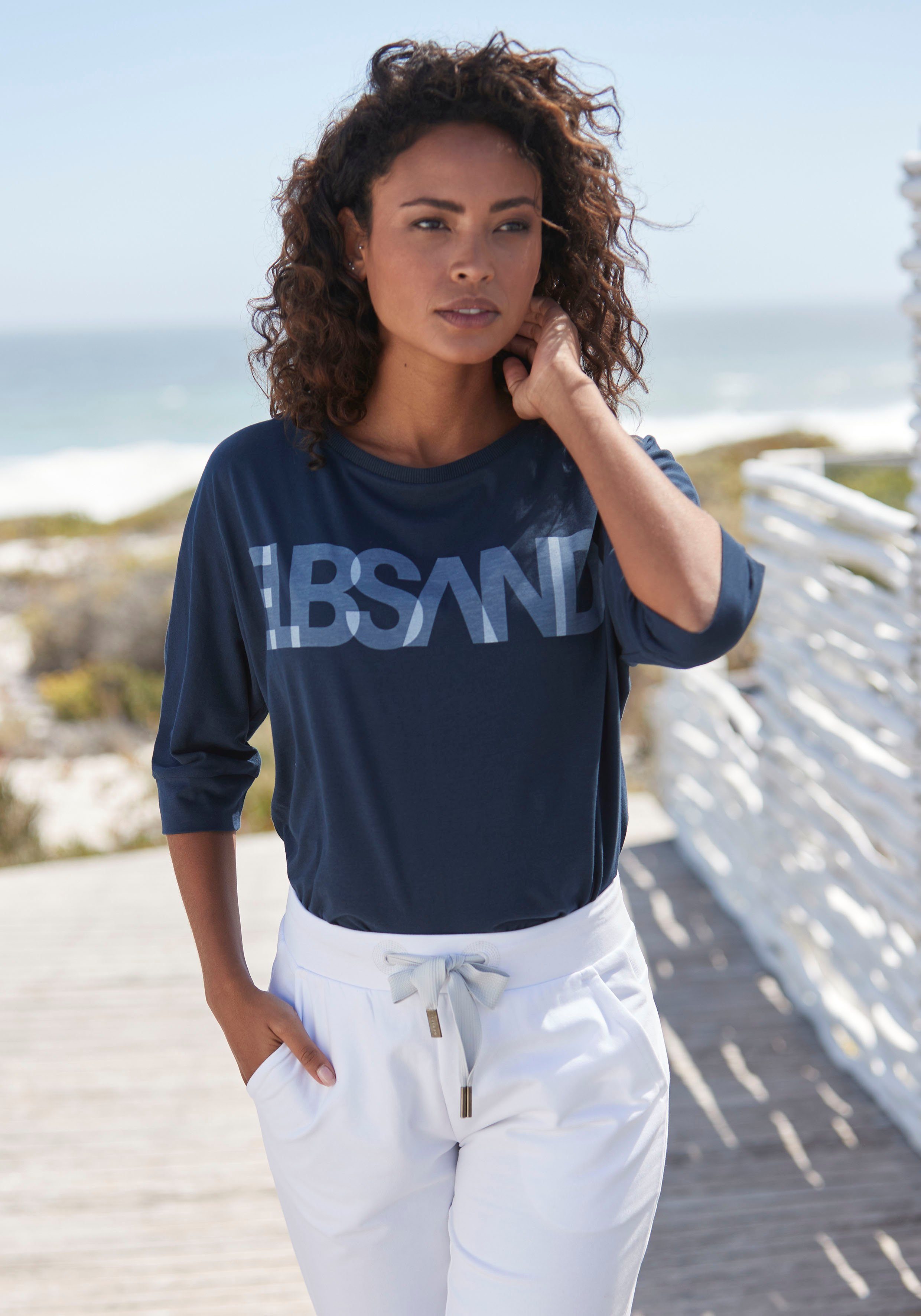 Elbsand 3/4-Arm-Shirt mit Logodruck, lockere Passform Baumwoll-Mix, coldwater