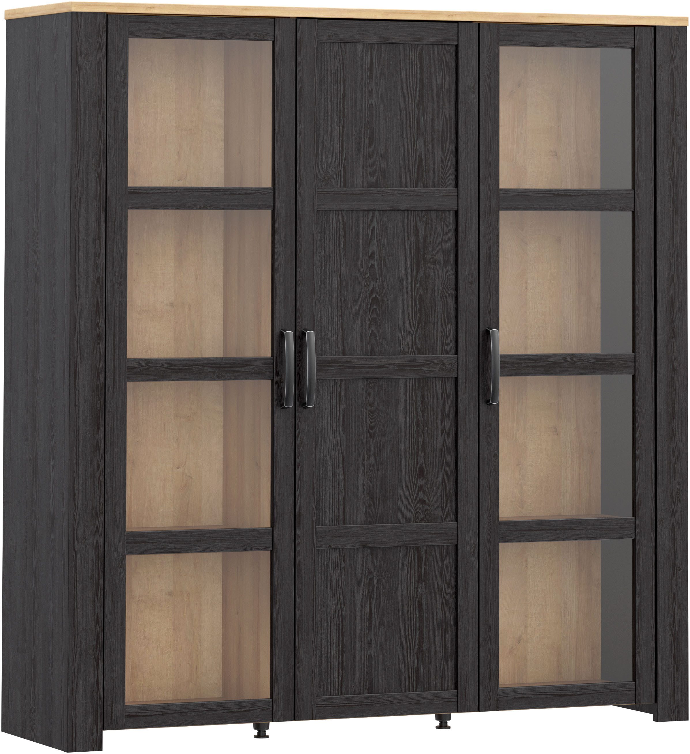 FORTE Highboard Bohol, großes Highboard 2, Glastüren, viel Stauraum, B/H/T 151,1/160,6/42 cm Beleuchtung optional bestellbar