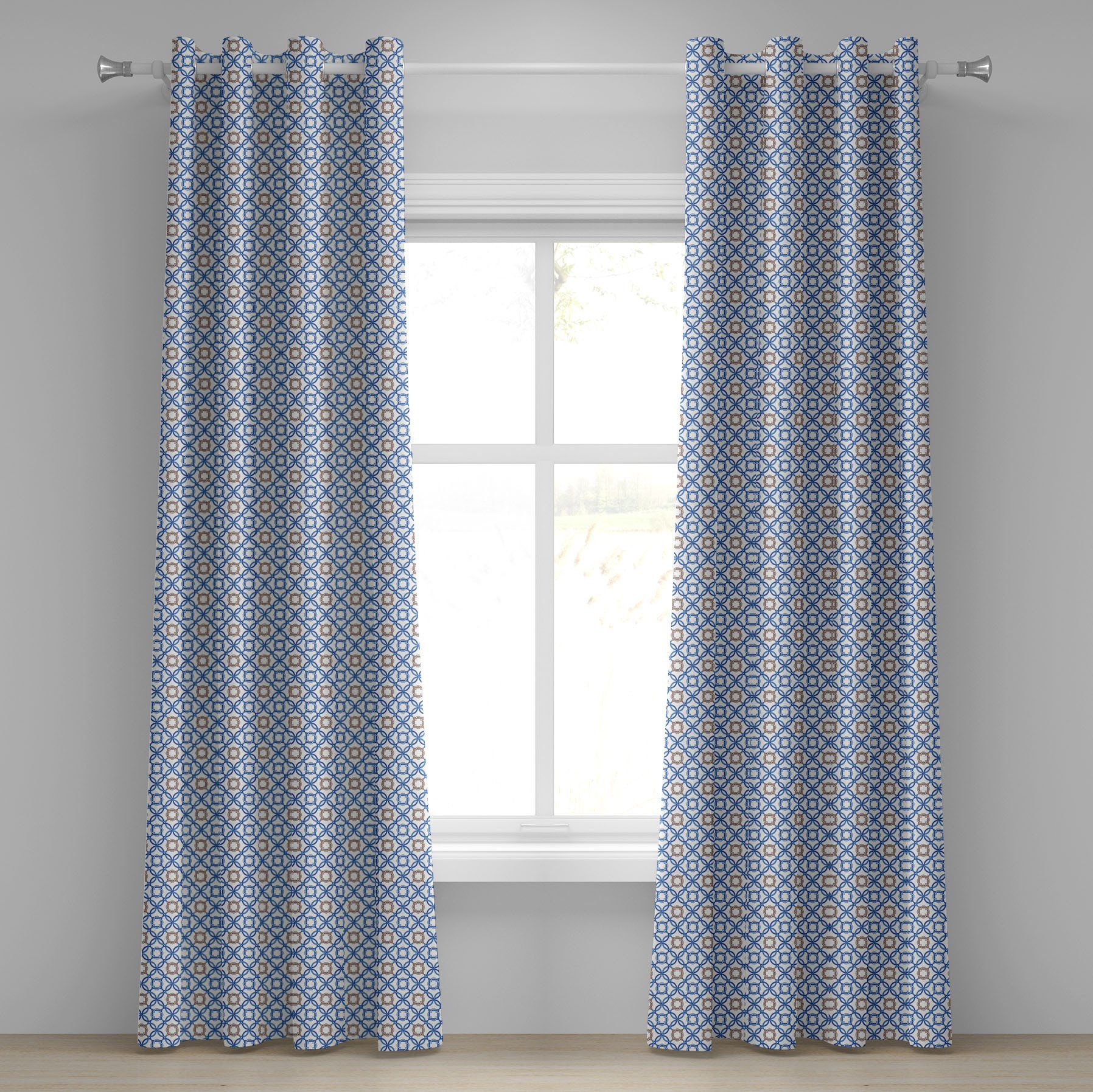 Gardine Dekorative 2-Panel-Fenstervorhänge für Schlafzimmer Wohnzimmer, Abakuhaus, Quatrefoil Delfter Blau