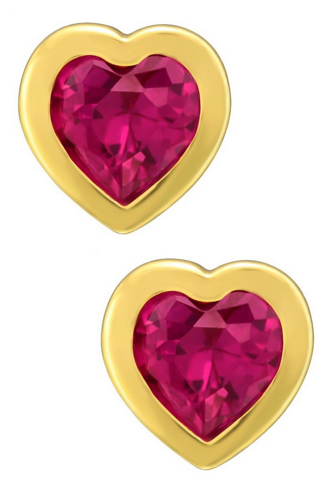 Limana Paar Ohrstecker echter Rubin Edelstein 925 Silber gold kleine Herz Ohrringe Damen (ink. Dose mit Herz Gravur), für jeden Tag Geschenk für Frauen Freundin Ehefrau Kinder Mädchen