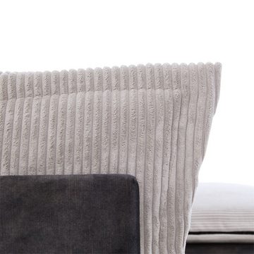 CARO-Möbel Ecksofa SUBLIMUS, Ecksofa gepolstert mit Cord Bezug in hellgrau und Kissen, Sofa Ottoma