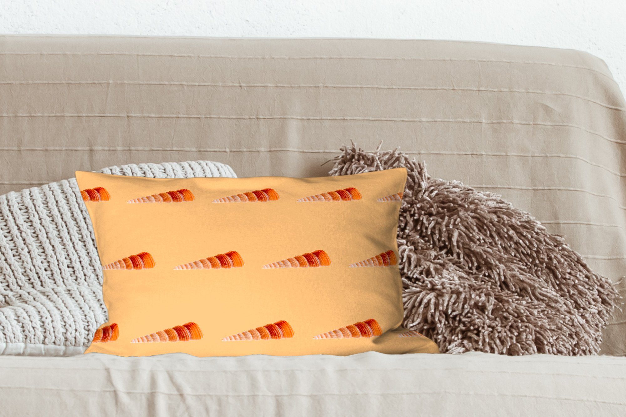 MuchoWow Dekokissen Muscheln - Muster Schlafzimmer Zierkissen, mit Füllung, - Orange, Dekokissen Wohzimmer Dekoration