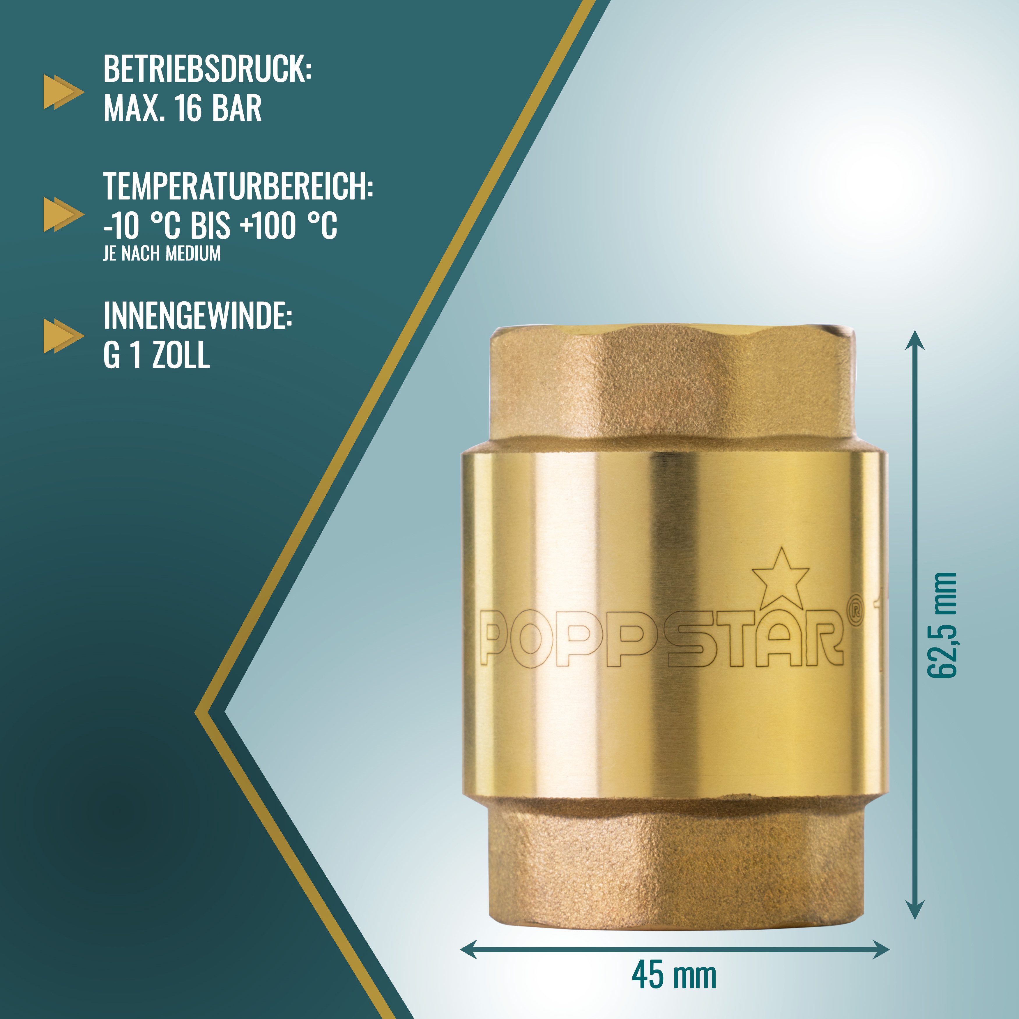 Thumbnail - Poppstar Rückschlagventil, Rückschlagventil 1 Zoll für Pumpe und Waschmaschine, Messing