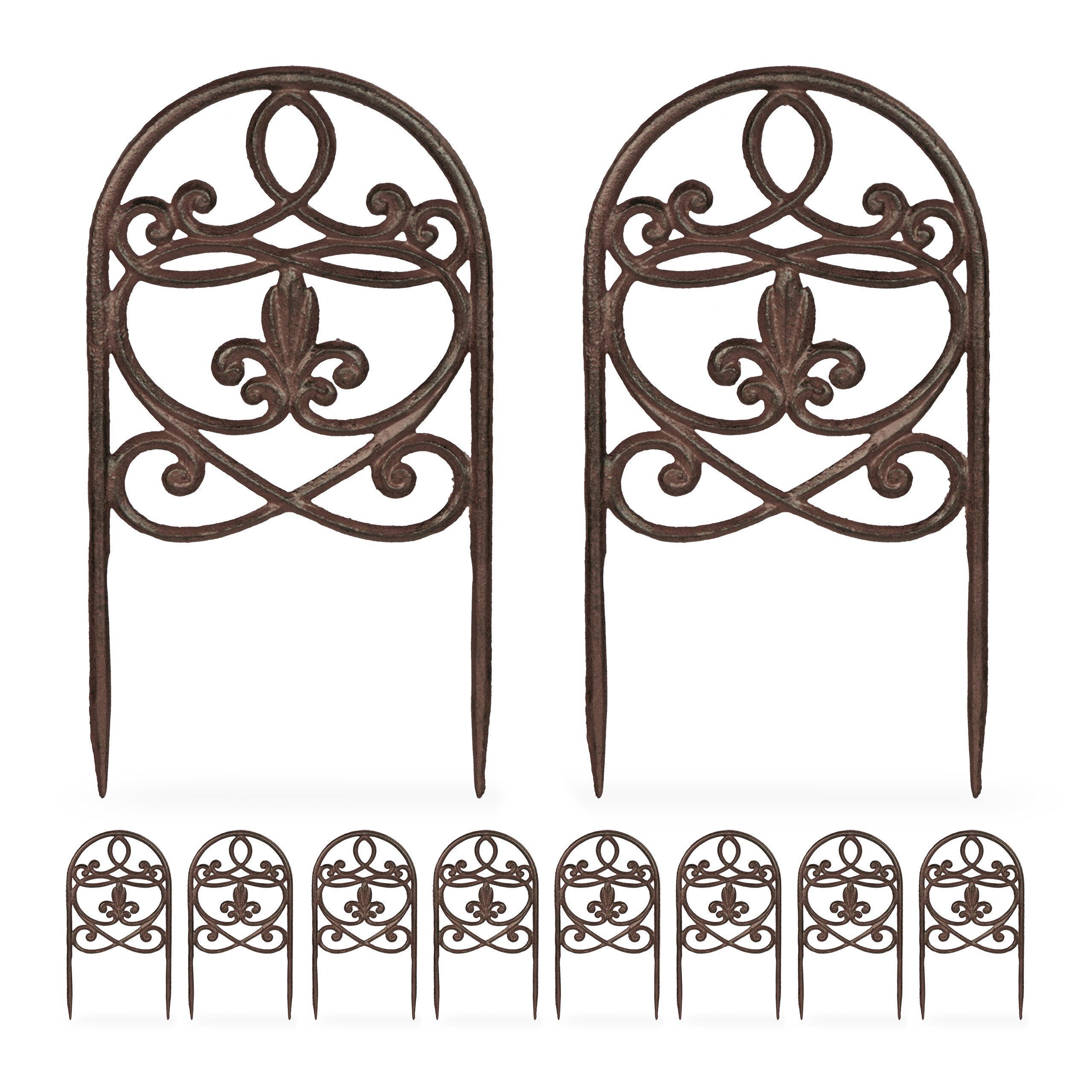 relaxdays Beetbegrenzung Antiker Beetzaun im 10er Set, braun günstig online kaufen