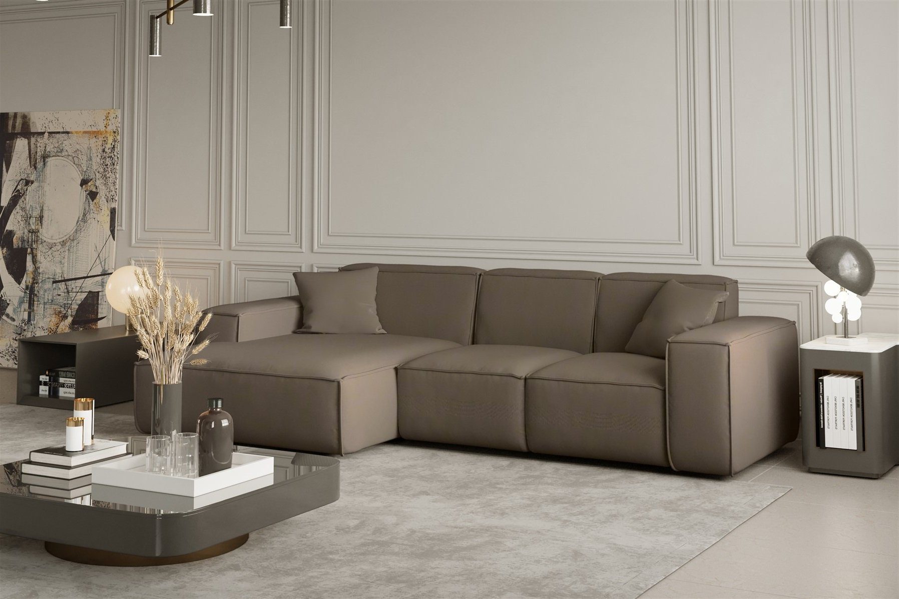 Ecksofa Designersofa CELES Ottomane Links oder Rechts in Stoff