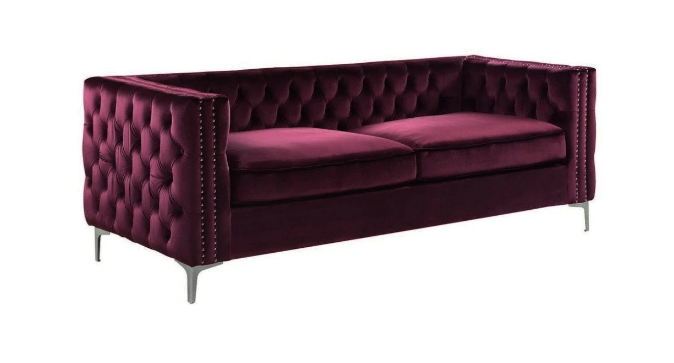 JVmoebel Chesterfield-Sofa Bordaux Chesterfield Couch Luxus Samt Stoff Couchen Sofa Set, Made in Europe