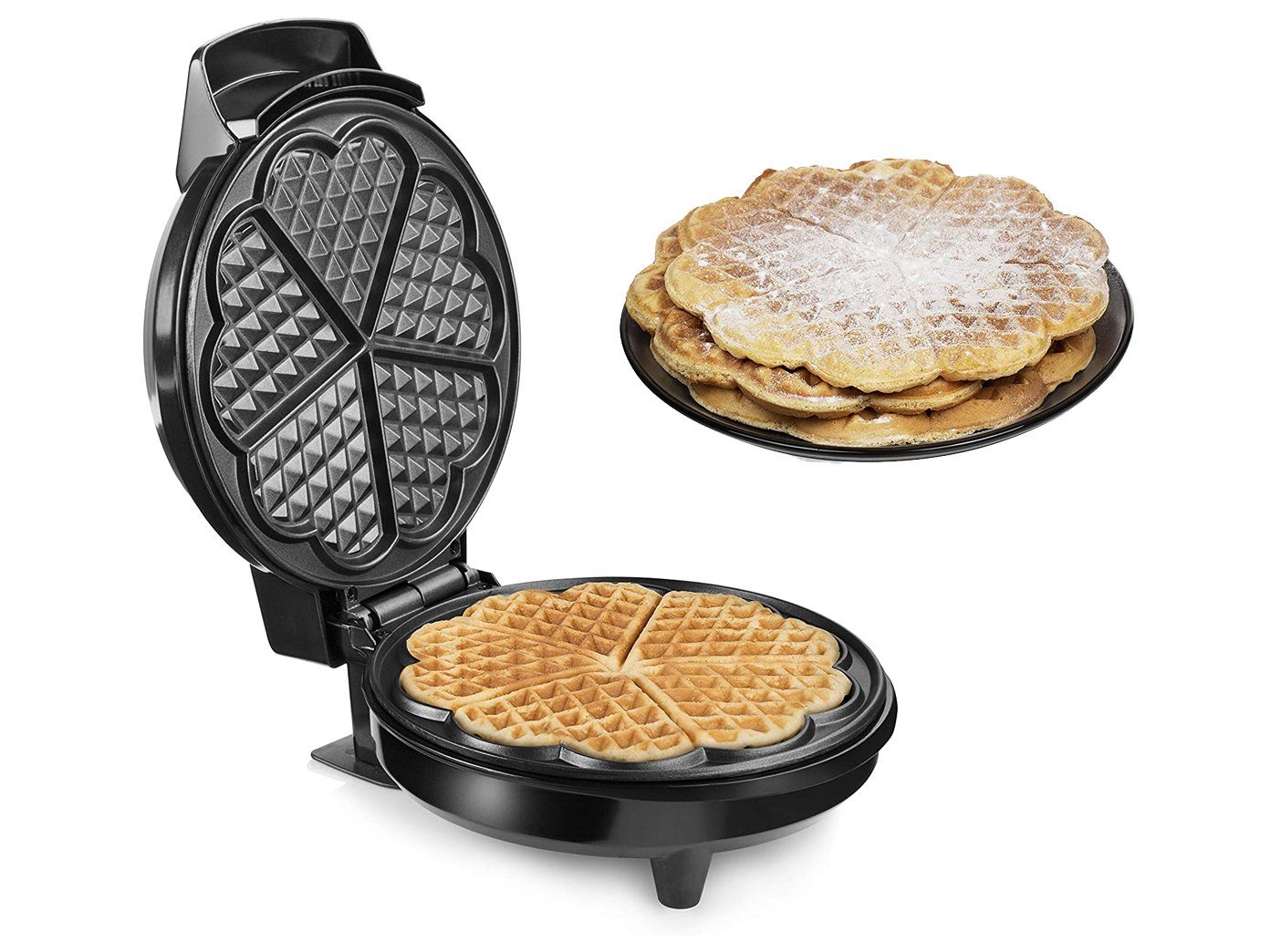 Tristar Waffeleisen, 700 W, 5 herzförmige Waffeln Ø20cm Waffelbäcker Waffelmaker mit Waffel-Gabel
