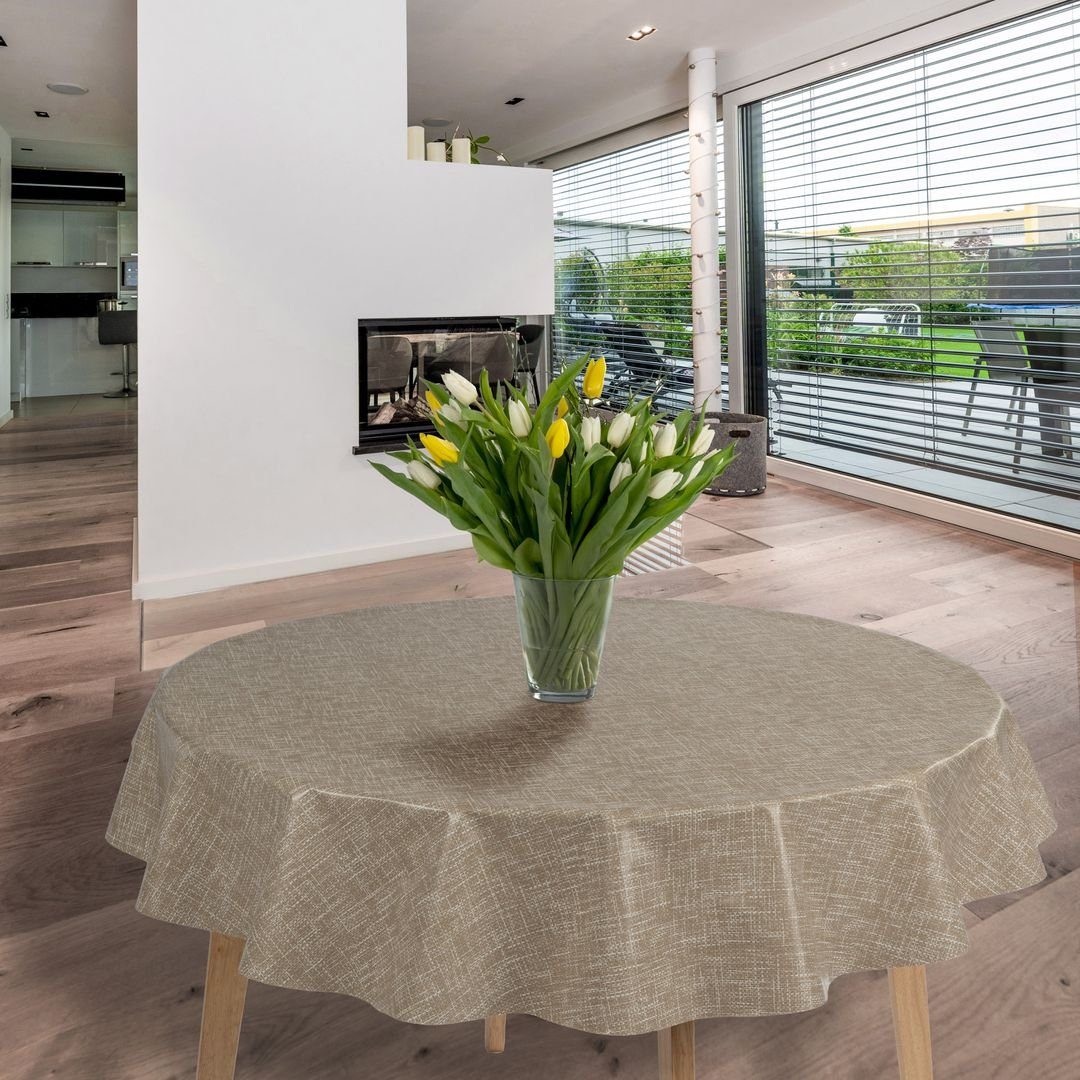 laro Tischdecke Wachstuch-Tischdecken Beige Leinenoptik Rund günstig online kaufen