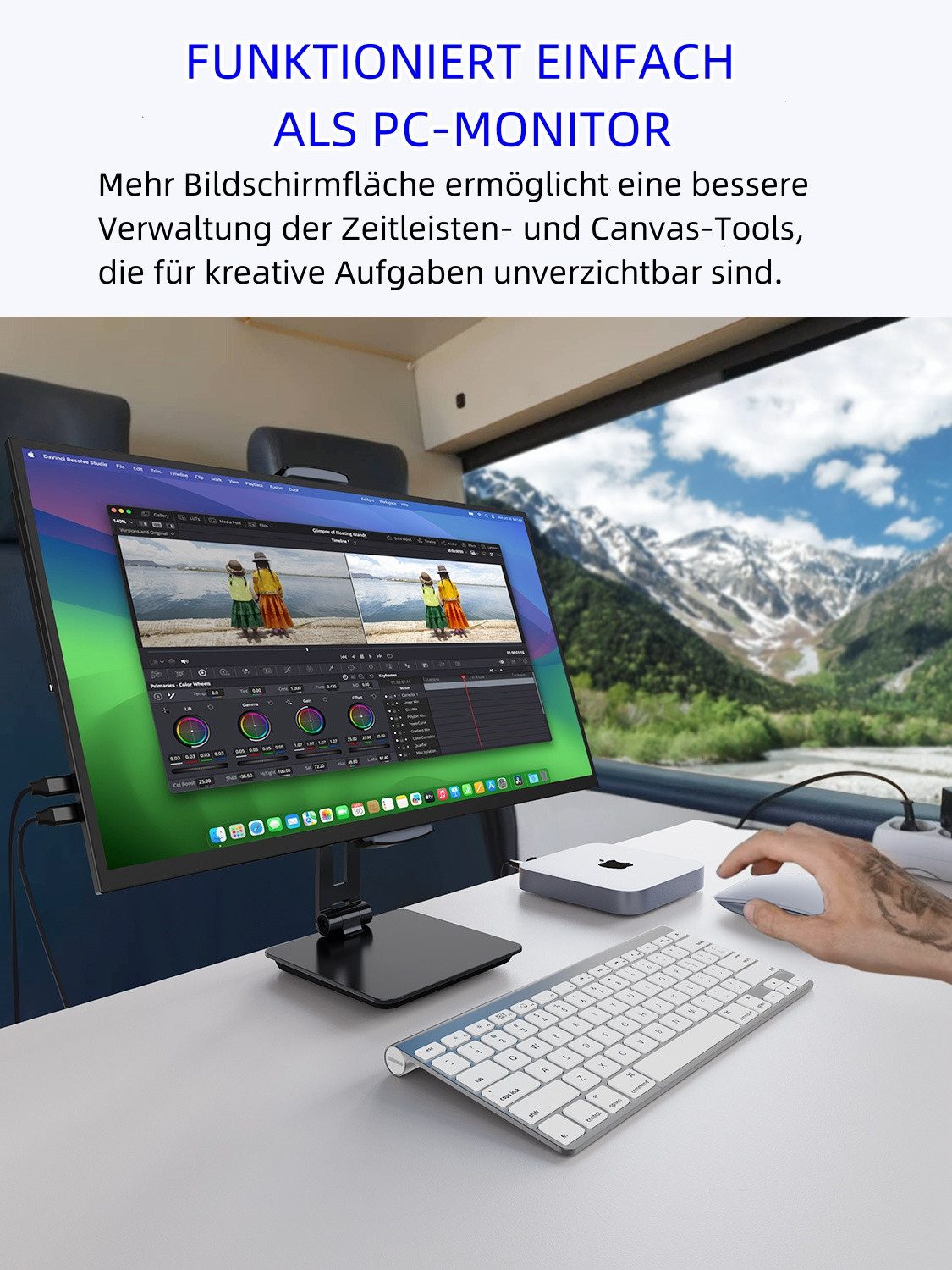 UPERFECT Tragbarer 22-Zoll-2K-Monitor, IPS-Bildschirm Portabler Monitor (55,88 cm/22 ", 2560x1440 px, 2k, 20 ms Reaktionszeit, 60 Hz, IPS, Mini-HDMI, USB-C, VESA, für PC, Laptop, Handy, Xbox, Switch)