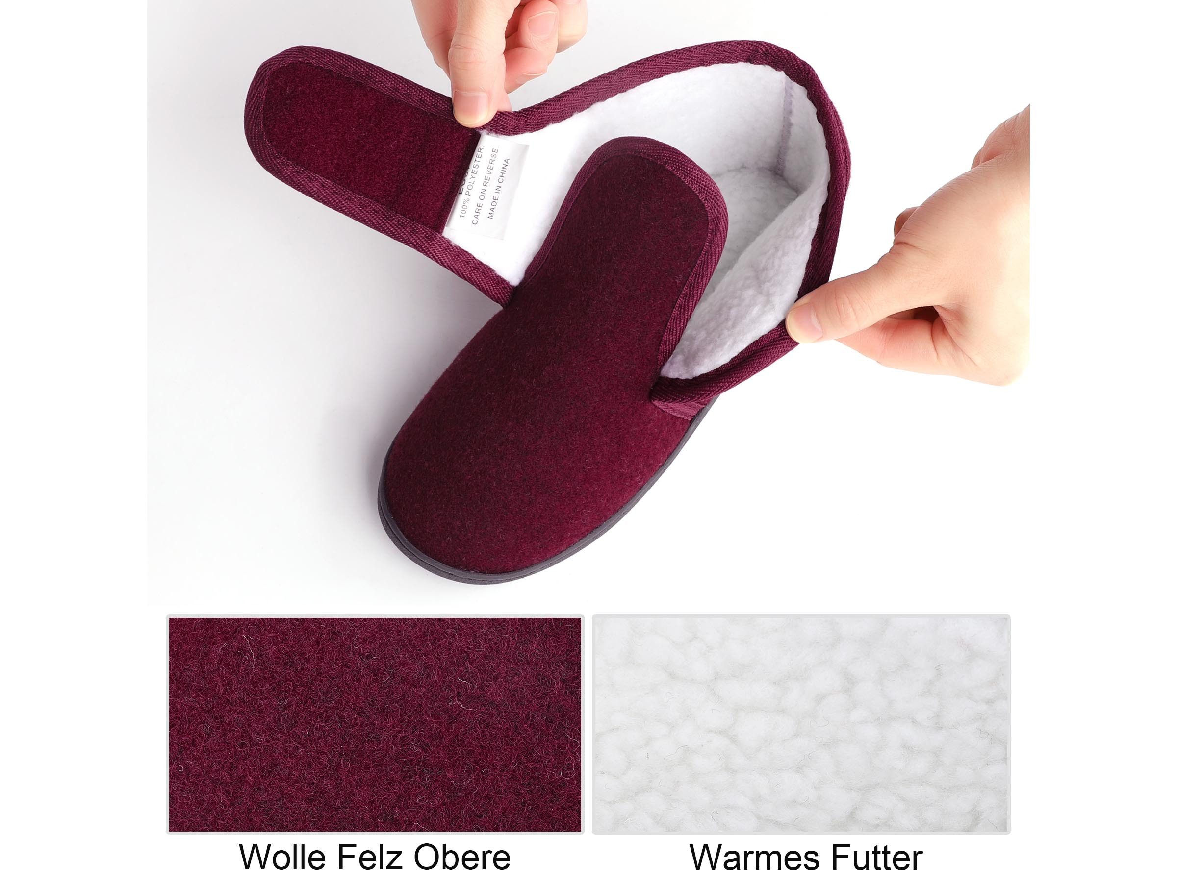 TIESTRA Damen Herren Winterhausschuhe, Warm Hausschuh (Memory Foam Sohle, flach geschnitten, 1-tlg) Kunststoffe mit Lammfell, breiter Fußbereich & Filzpantoffeln