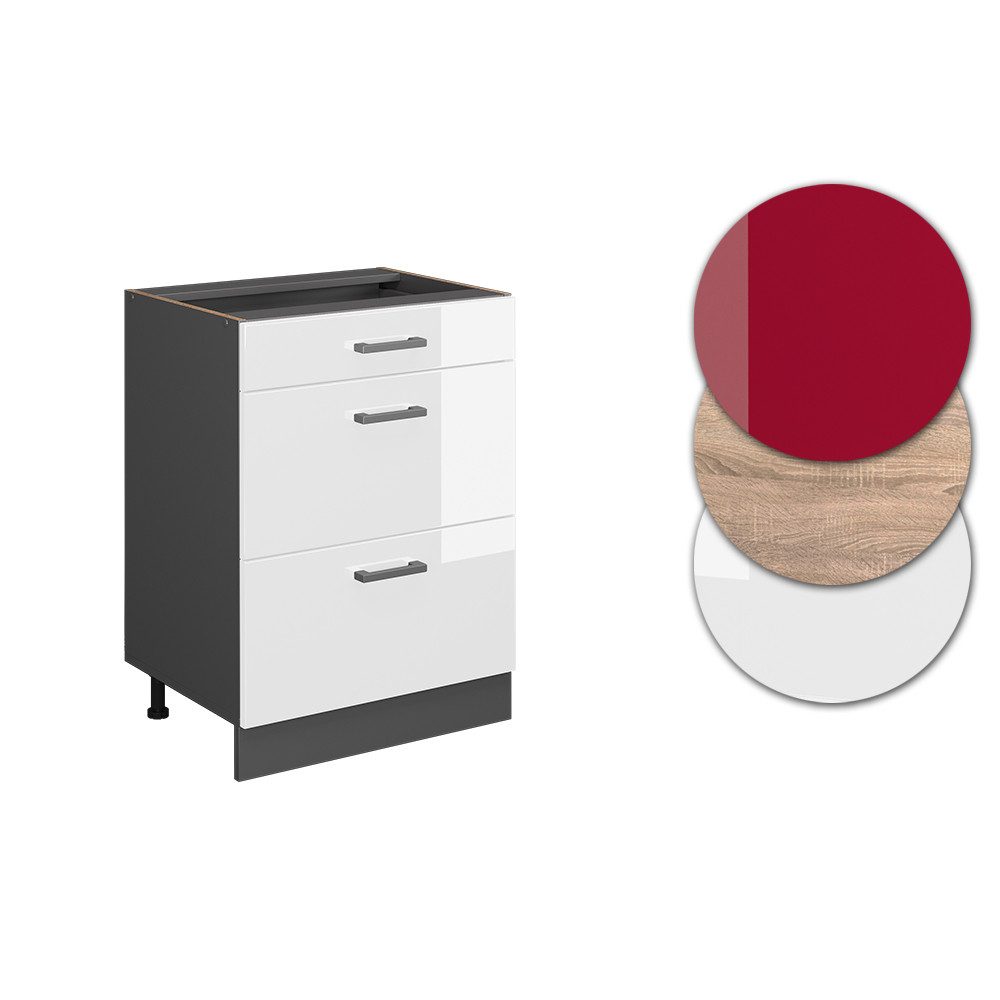 Vicco Unterschrank R-Line Weiß Hochglanz/Anthrazit 60 mit Schubladen ohne Arbeitsplatte (1-St) – Bild 5 von 5