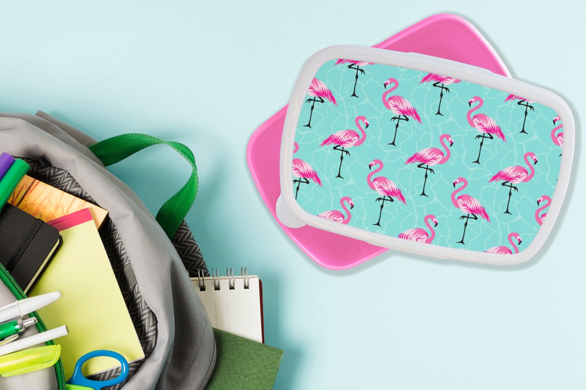 Brotbox für Lunchbox Erwachsene, - Brotdose Muster, MuchoWow Flamingo Mädchen, Kunststoff, Kunststoff Rosa Snackbox, (2-tlg), Kinder, -